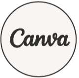 Canva logo in black script on white circular background