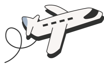 Illustration of an airplane with a roller coaster track lines looping around it.