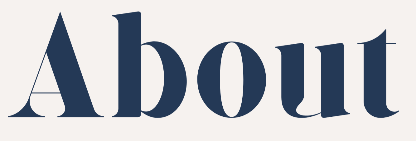The word 'About' written in large, dark blue serif font on a light background.