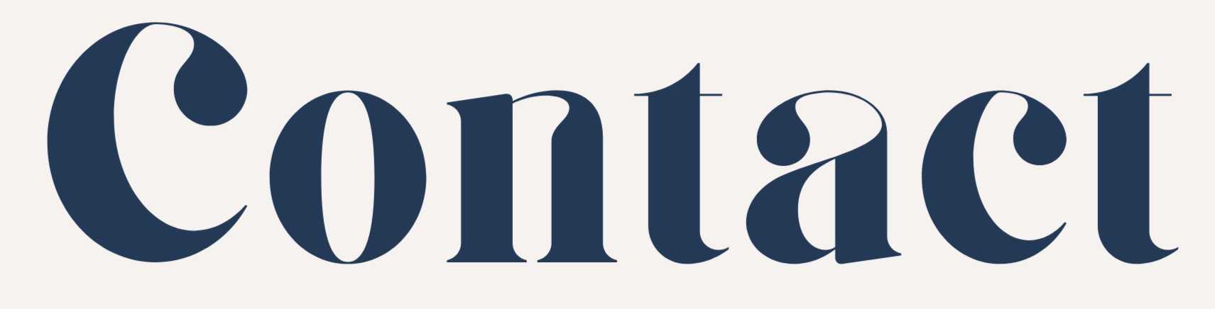 The word 'Contact' written in bold, stylized, dark blue letters on a light background.