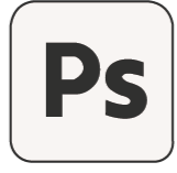 Adobe Photoshop logo with P and S in black on a white background