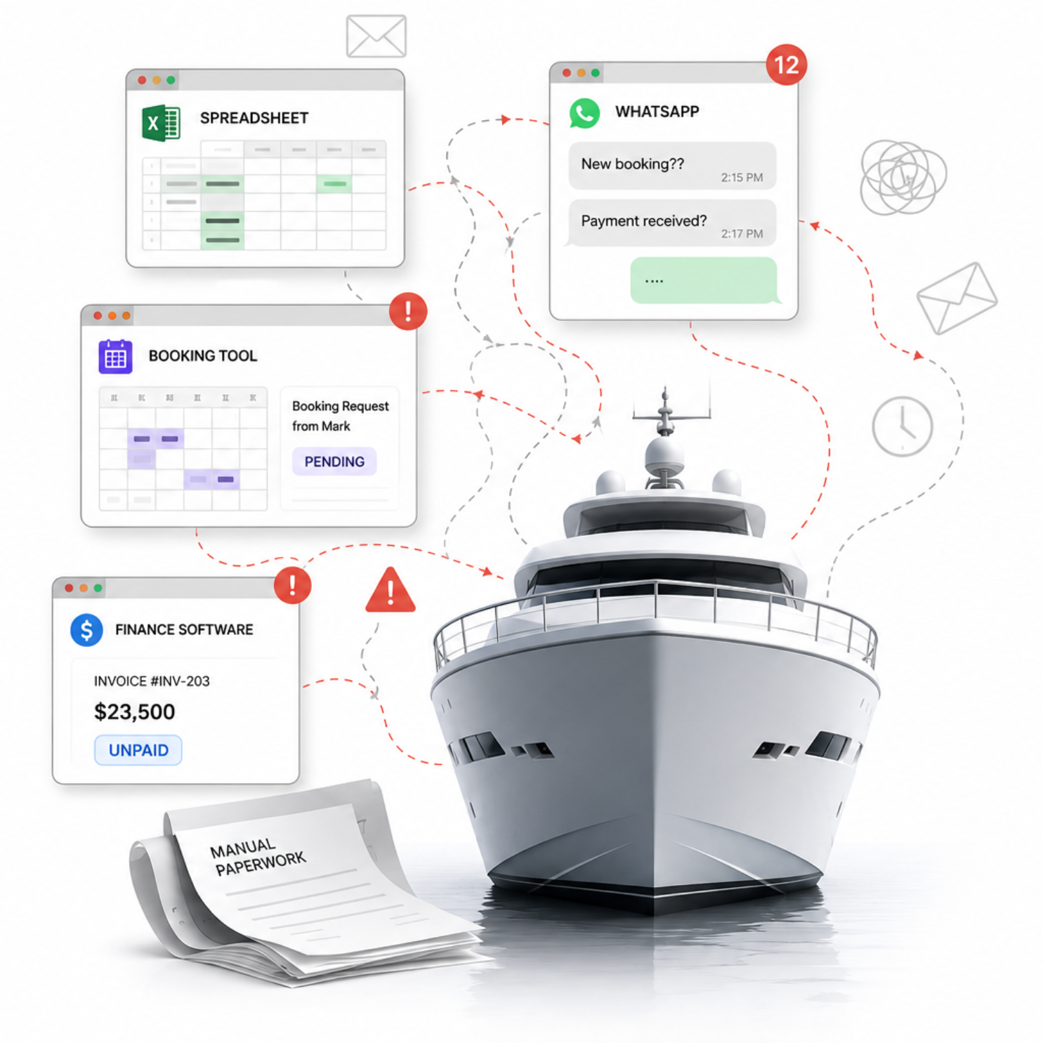Disconnected yacht charter systems