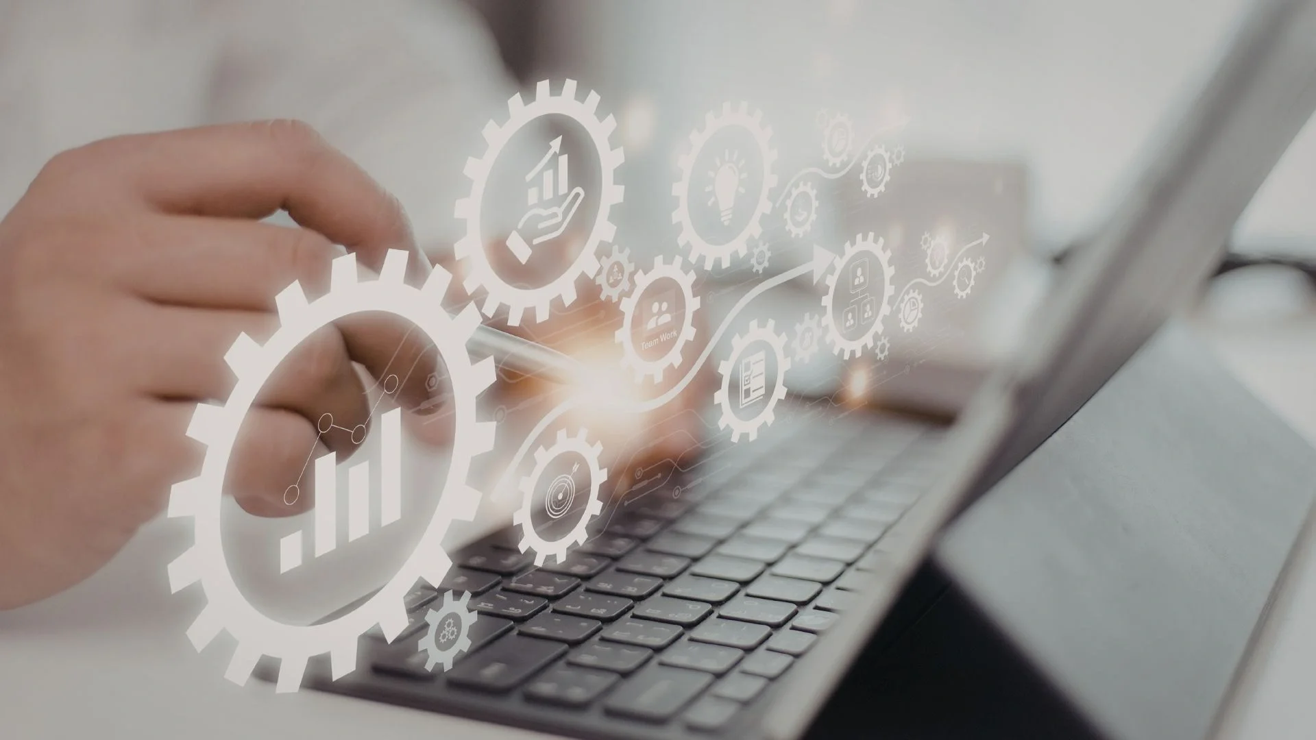 Modern yacht business team analyzing martech systems with adaptive dashboards and sustainable tech solutions in a digital workspace.