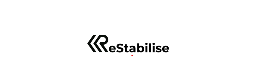 ReStabilise logo with black text and graphic symbol on a white background.