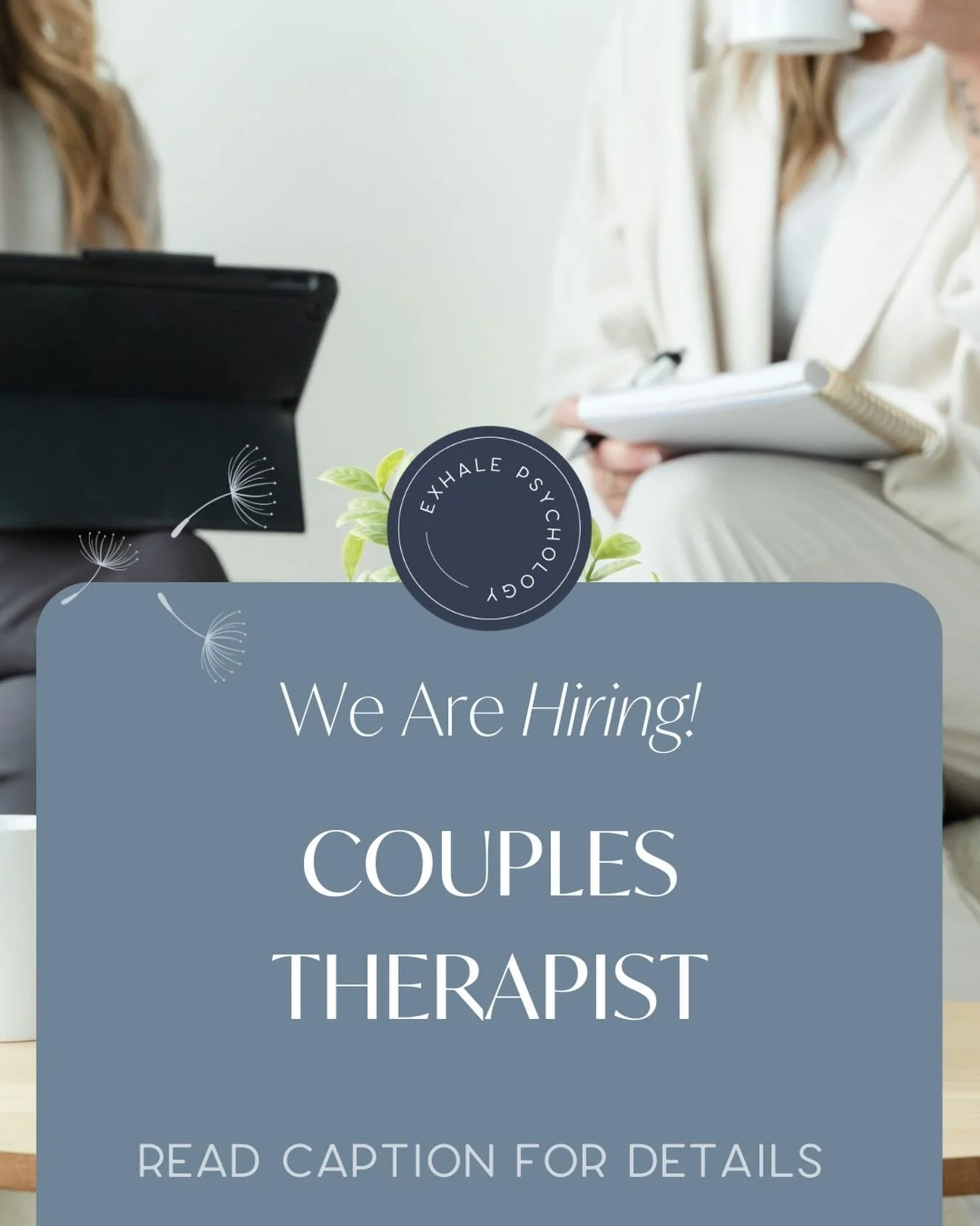 We&rsquo;re growing! 🌿

Exhale Psychology Group is expanding and we&rsquo;re looking for a Couples Therapist to join our team in SE Calgary.

If you value authenticity, connection, and collaboration &mdash; we&rsquo;d love to hear from you.

✨ Learn