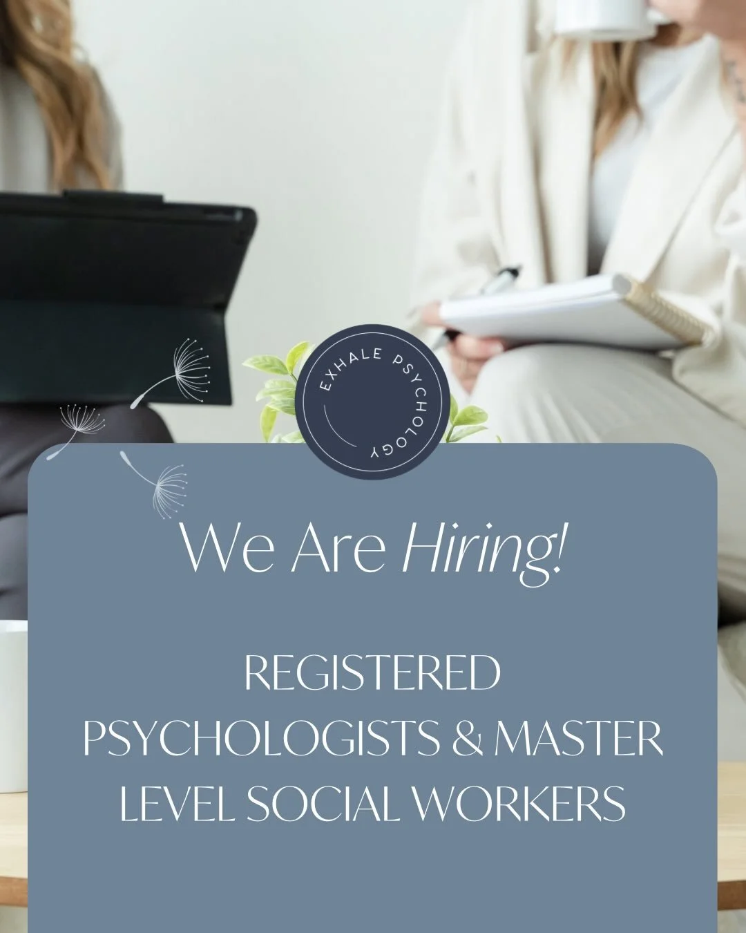 We&rsquo;re growing our team at Exhale Psychology Group and are currently looking to welcome relational therapists with experience in perinatal mental health and/or couples therapy.

If you&rsquo;re a therapist who values collaboration, community, au