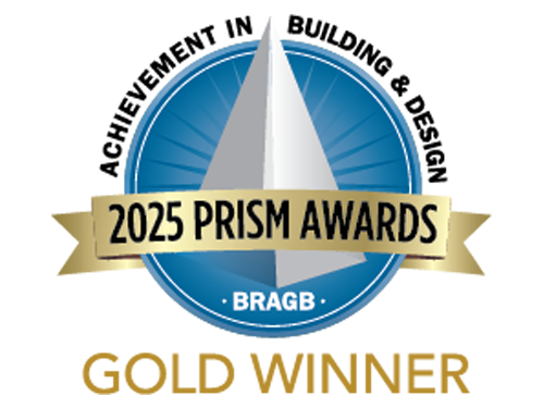 Logo for the 2025 Prism Awards by BRAGB featuring a compass design and a gold ribbon.