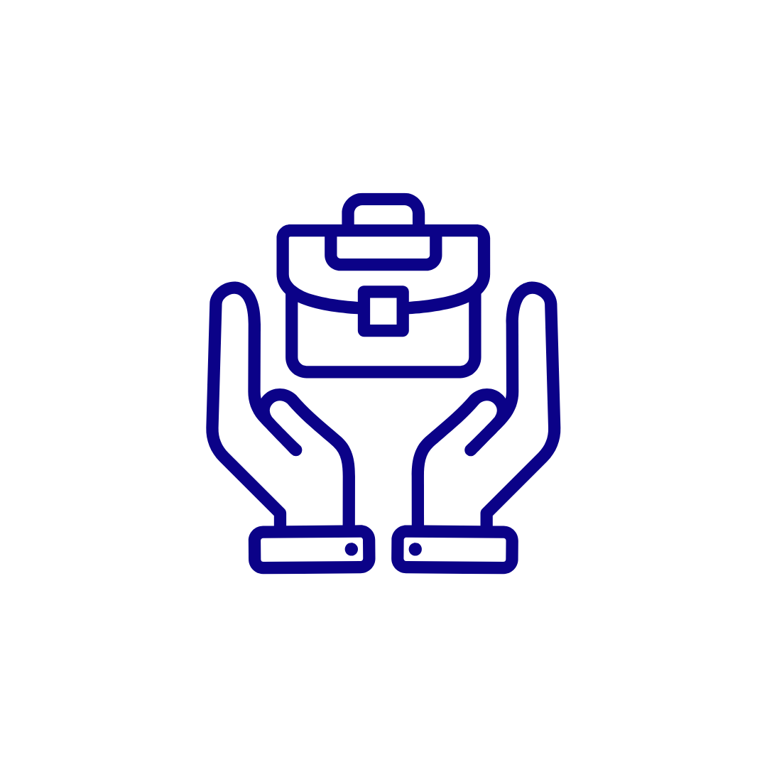Line drawing of two hands holding a briefcase.
