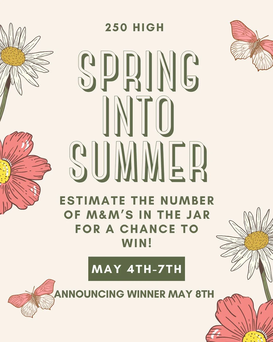 Spring fun!! Be sure to stop by the office between May 4th-7th and put in your guesses! 🌸

We hope to see you all participate 🤩