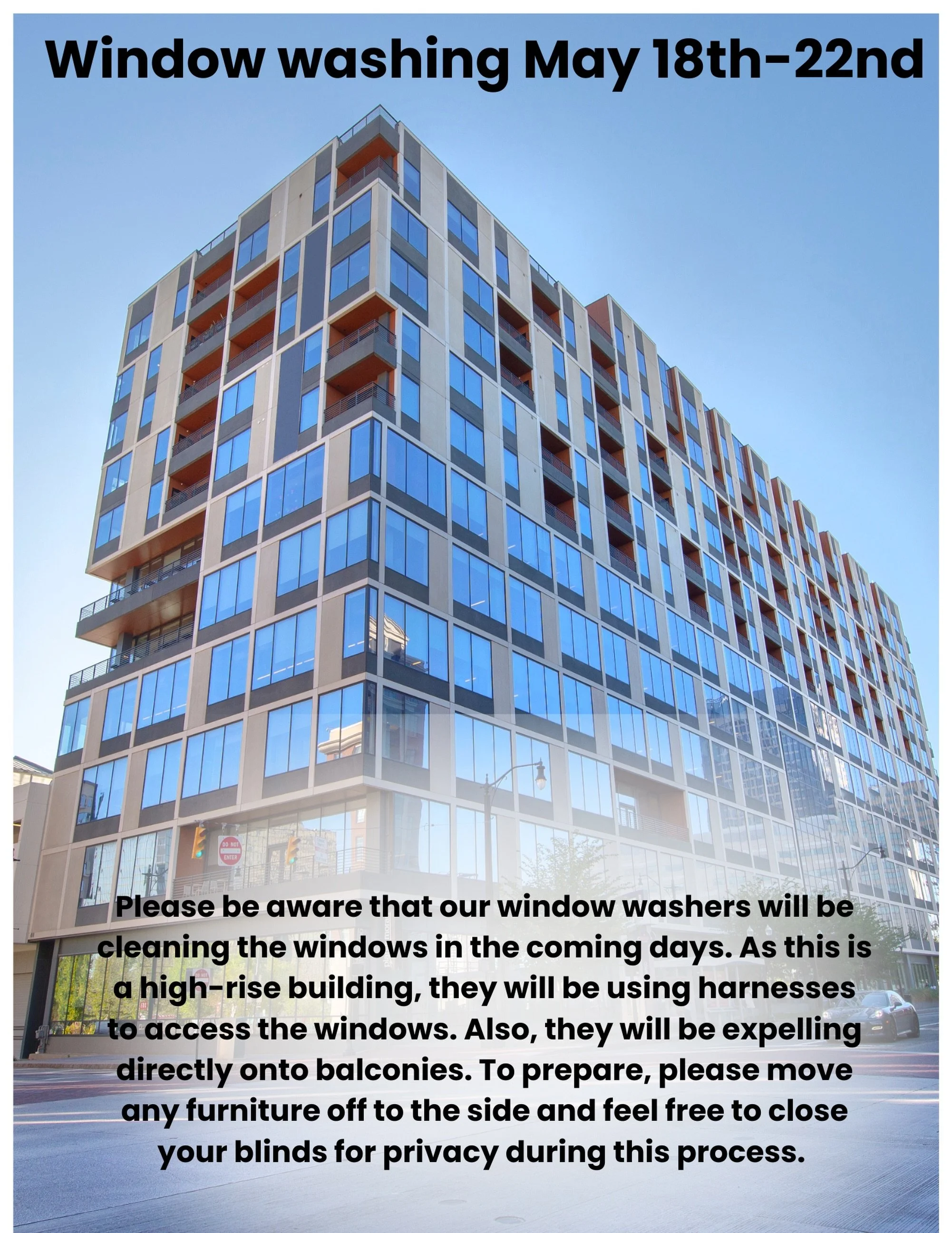 Community PSA about window washing days‼️ 

If you have any questions be sure to contact us or stop by the office! ☺️