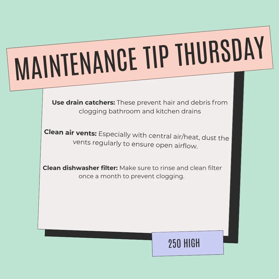 Useful tips and tricks to keep your home running smoothly! ✨

Contact the office with any questions or submit your service requests on the portal!