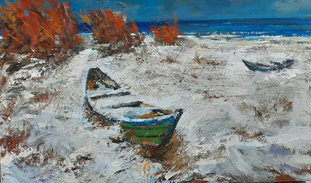 "Winterabend" 2022, 80x130 Acryl auf Leinwand 