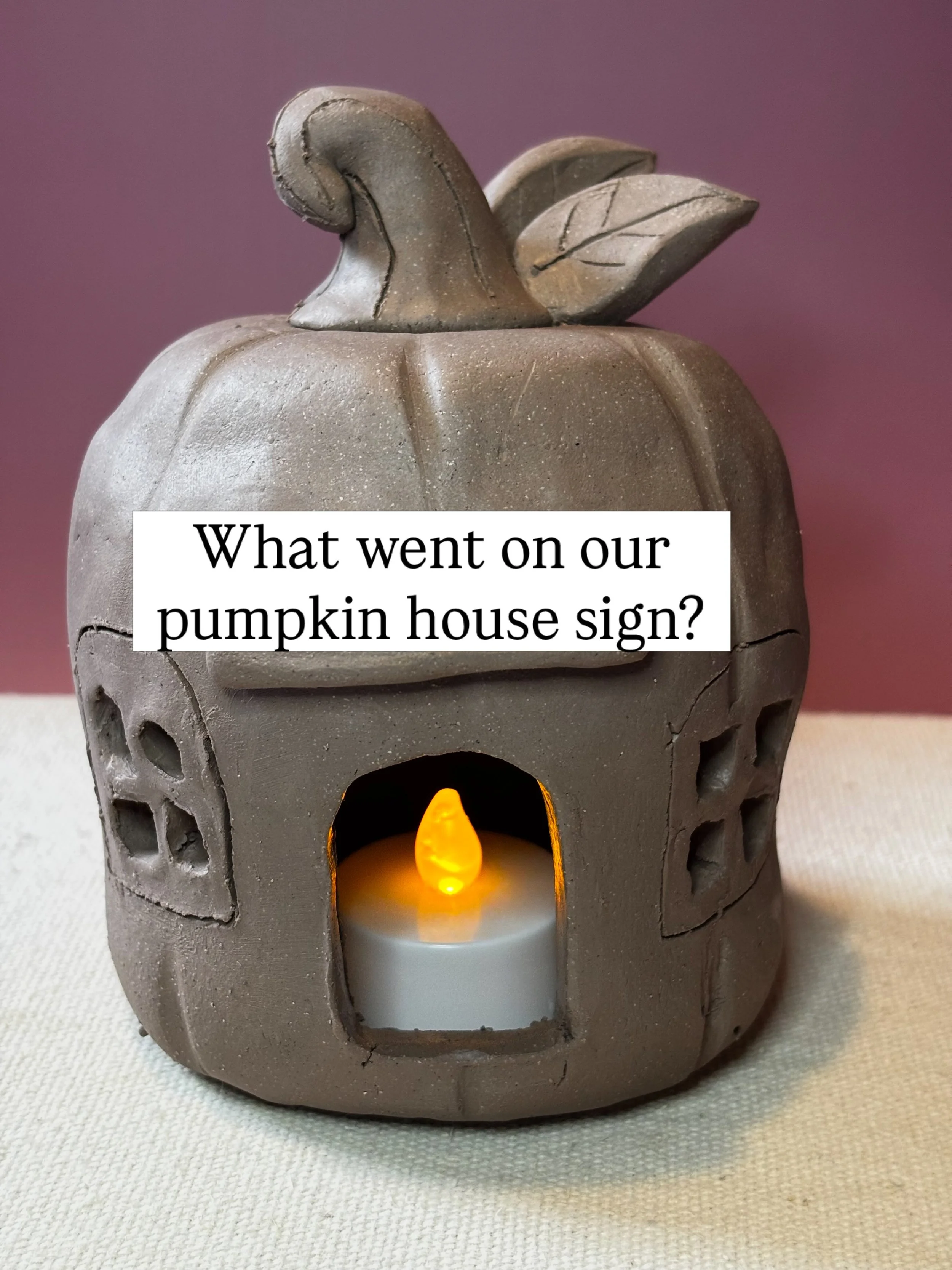 Pumpkin House sign reveal! 🎃👻✨
We went with Cozy! 

And sometimes the kiln has other plans. Sometimes glaze moves with gravity, depending on the glaze, the temperature, and time in that temperature. 

Do I still see the word COZY even though the Y 