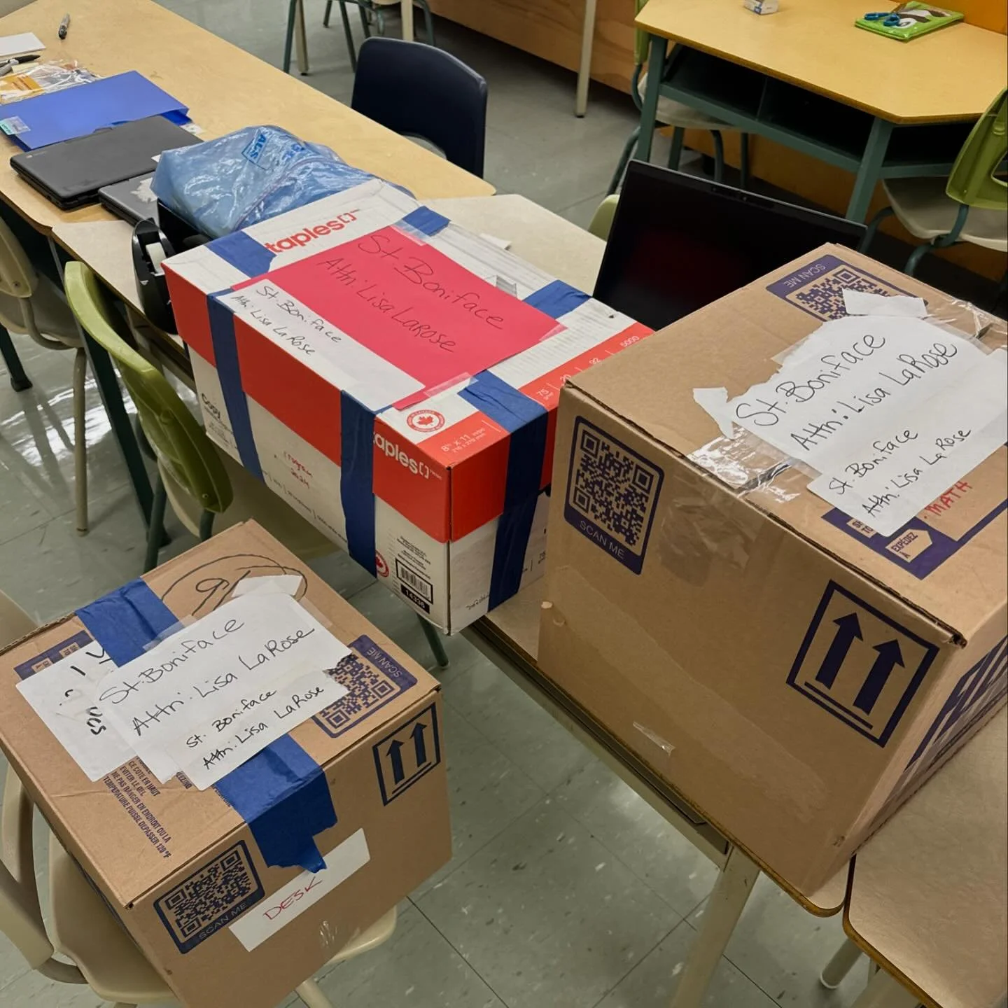 Three boxes of school supplies en route to a Toronto EPAN (equity, poverty, action, network) school that really needs our support! Thank you @teachu2 for facilitating and distributing the resources to students in need at your school ❤️