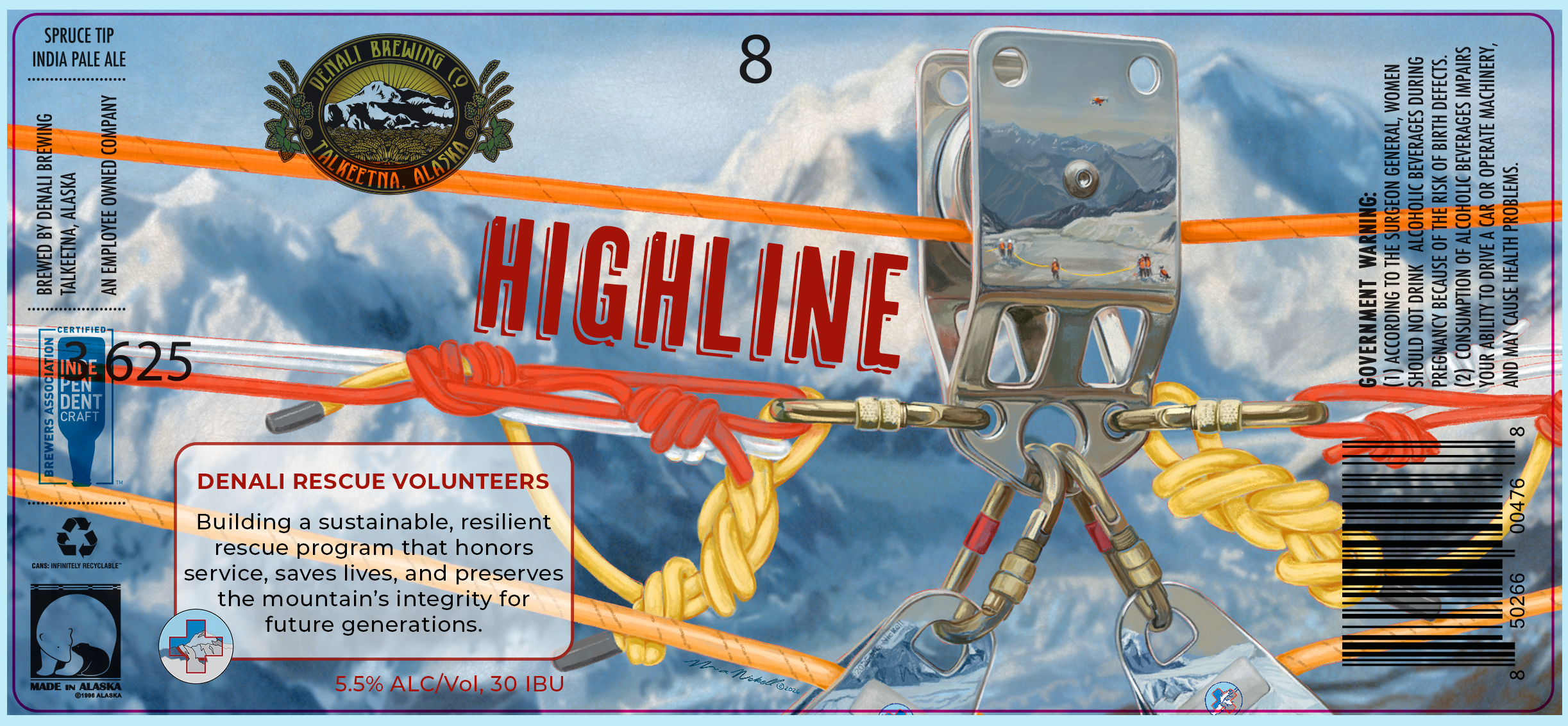 Mock product label for Denali Brewing Co and Denali Rescue Volunteers | Procreate, Adobe Photoshop