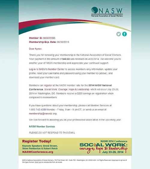 National Association of Social Workers Email Newsletter