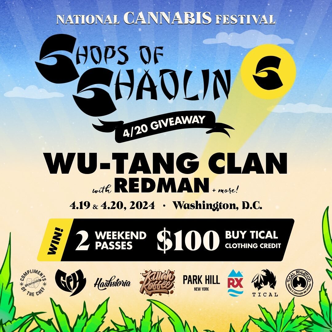 🐝 GIVEAWAY! 🐝 For the first time ever, @wutangclan brands will assemble to create Shops of Shaolin, a unique interactive shop at National Cannabis Festival!

Win 2 Weekend Passes to Wu-Tang Clan w/ Redman, Thundercat and more on 4.19 and 4.20 in Wa