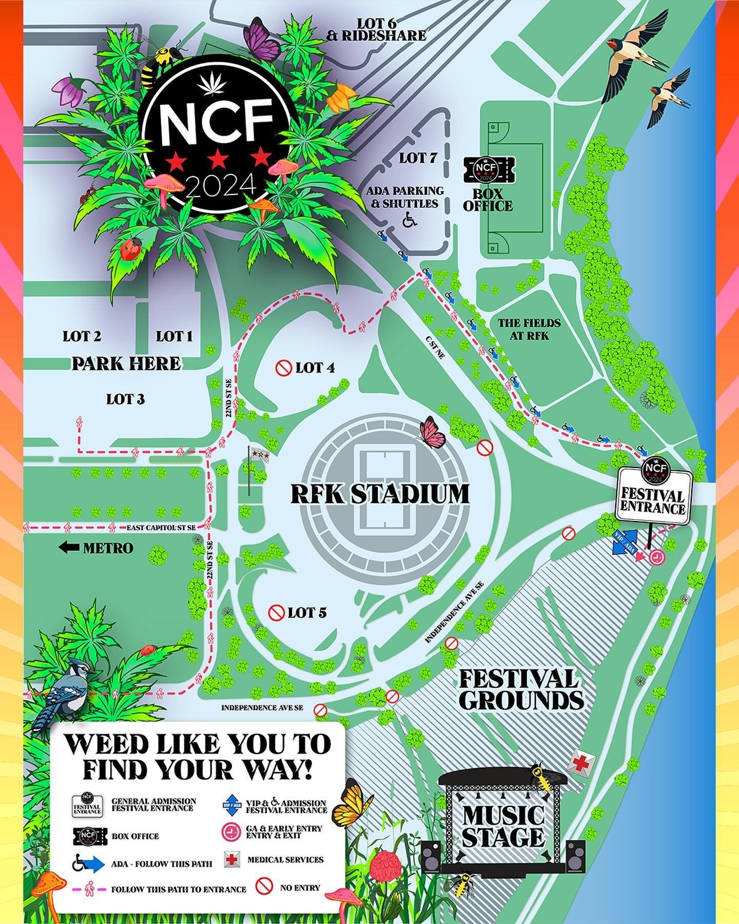Save our NCF 2024 maps! 🗺️ Plan your trip: SWIPE for Exhibitor Fair details, Festival Experience locations, Main Stage music, Munchies Zone and more.
