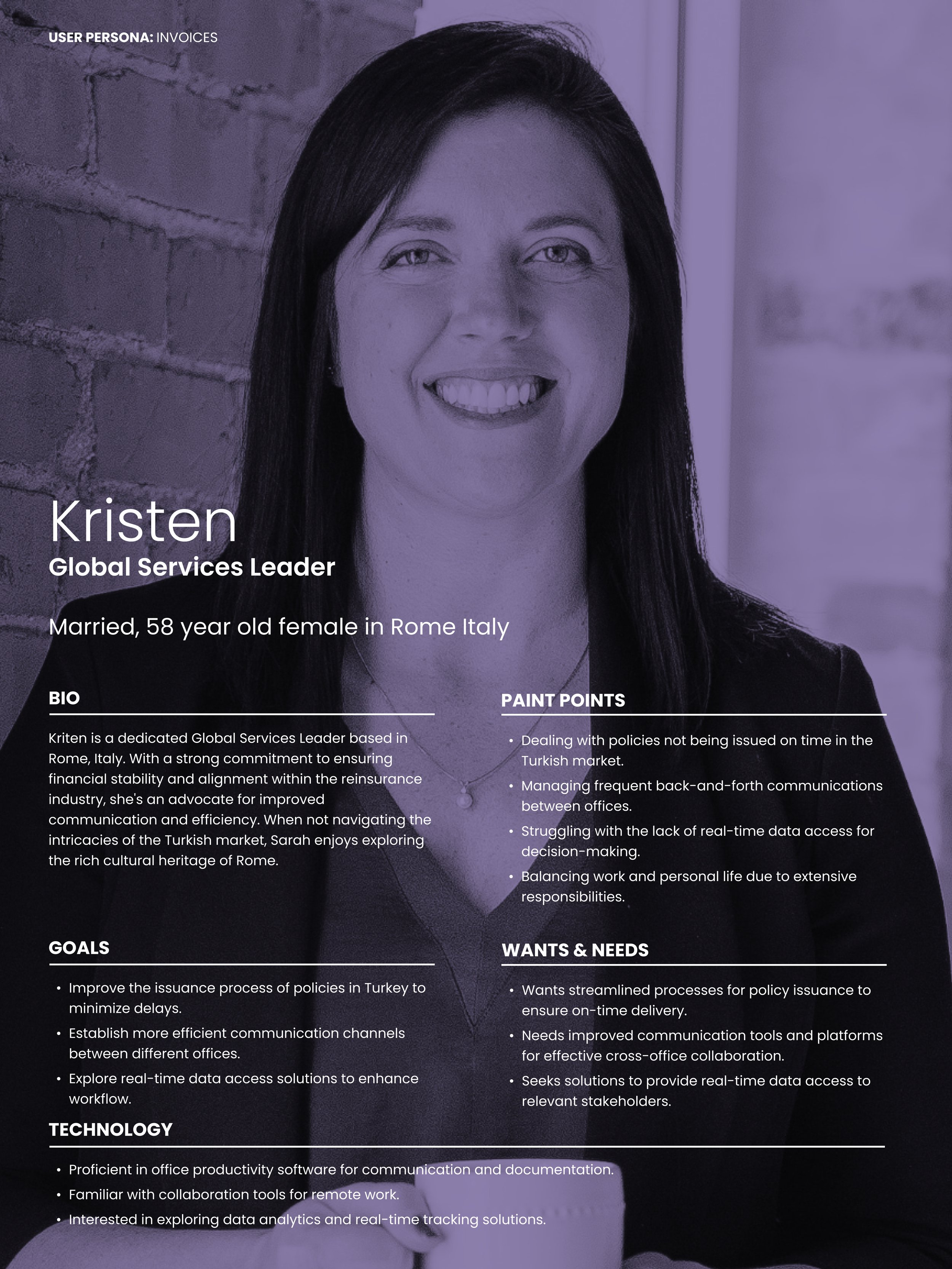 Kristen, Global Services Leader
Managing frequent back-and-forth communications between offices