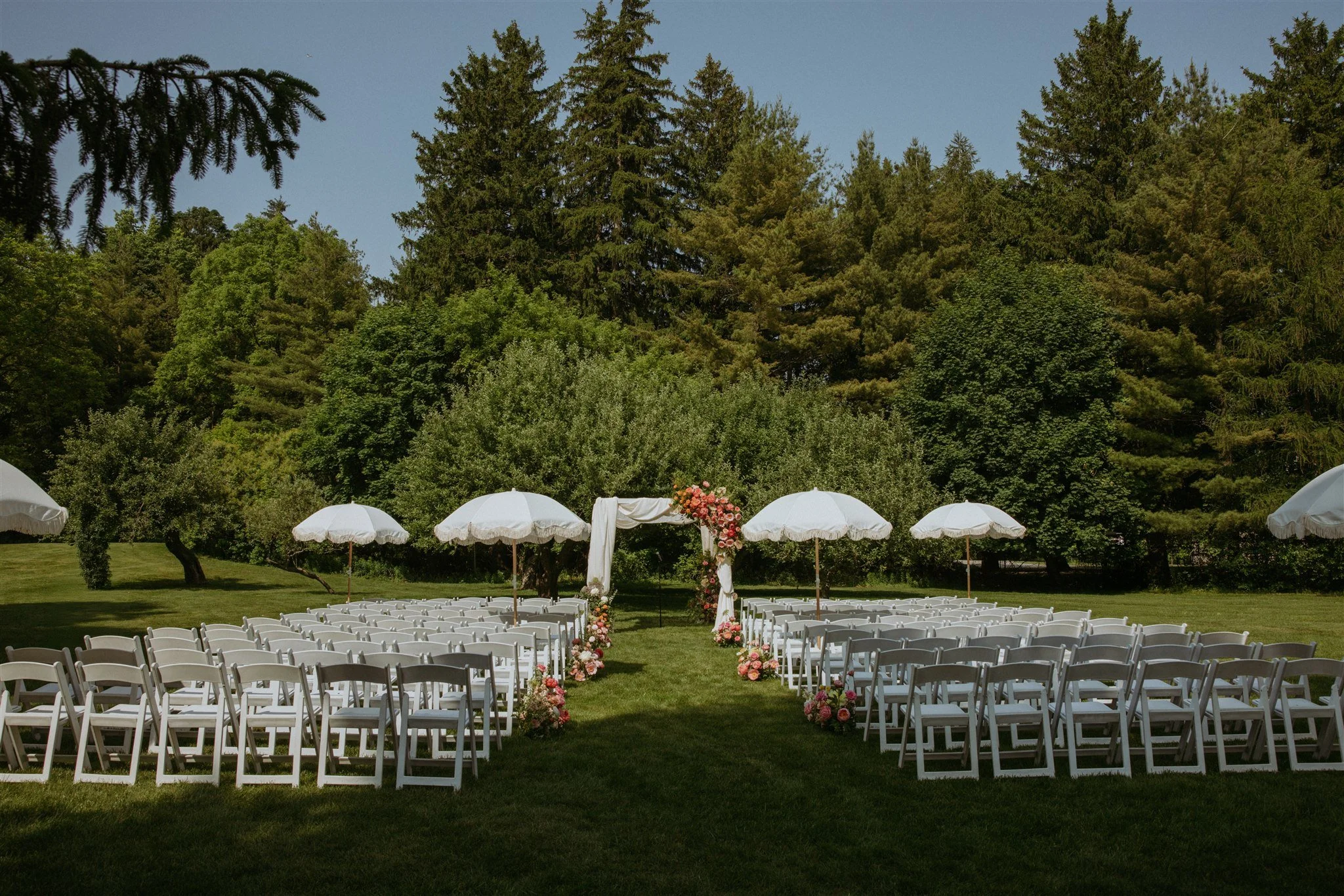 Set-up for an outdoor ceremony at Langdon Hall