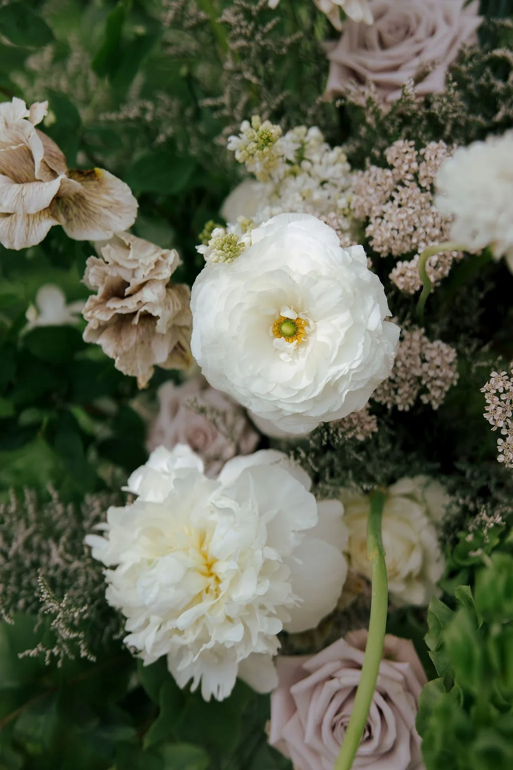Ivory and dusty mauve wedding flowers by Wild Vogel Works