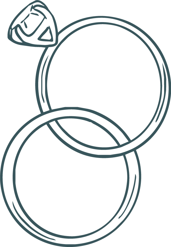 Line drawing of two wedding rings, one with a diamond, overlapping for wedding, elopement, couples and family photographer in Eastern Ontario.