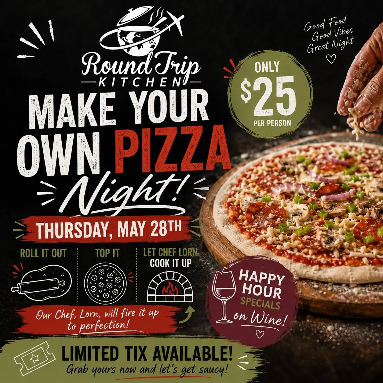 Get your tickets for our first make your own pizza night with @round_trip_kitchen. Happy hour specials on wine from 4-8. Good food, good friends and great wine! Ticket link in the comments. #canteaovinhowinery #eventvenue #happyhour