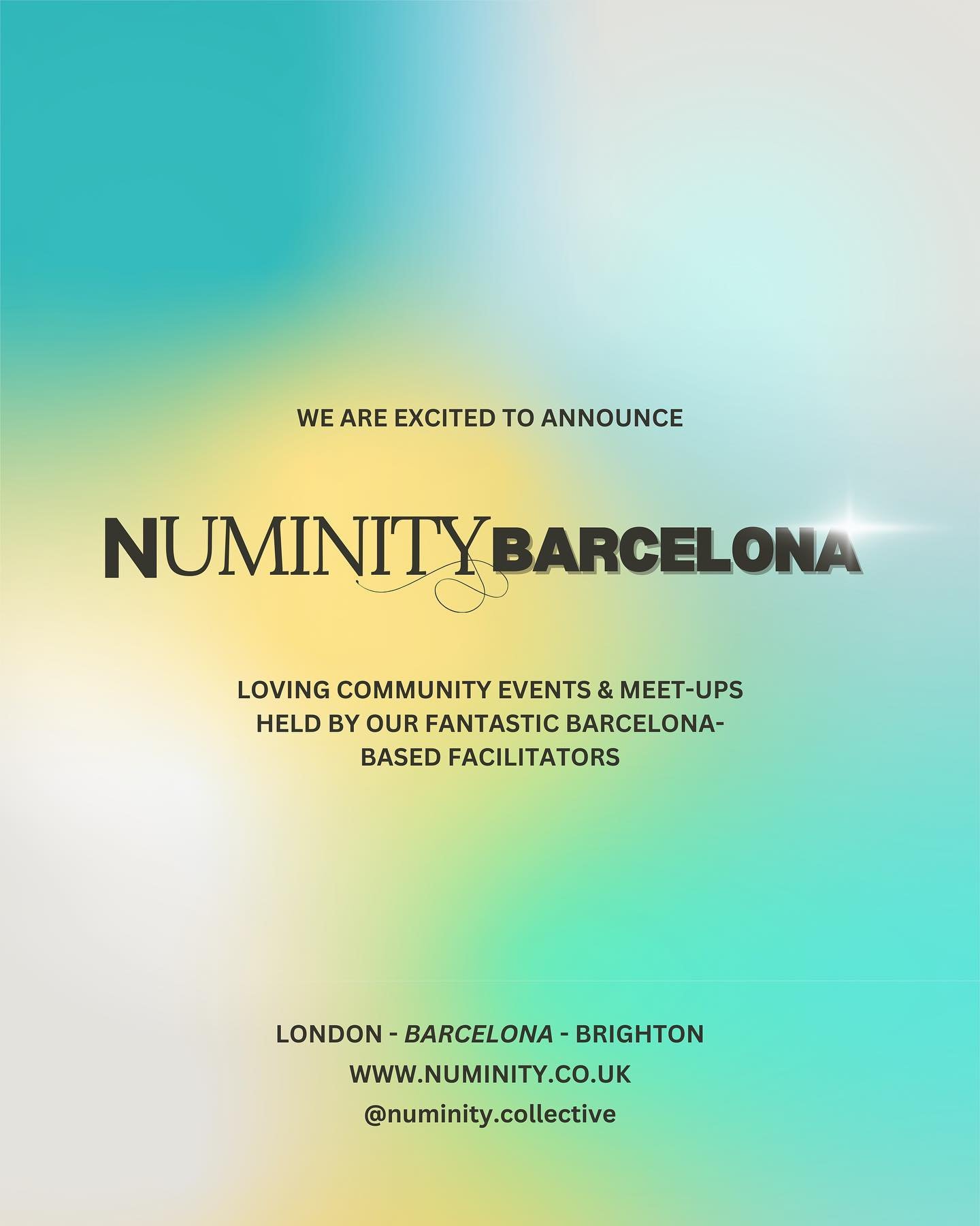 🤩INTRODUCING Numinity Barcelona! 

We are so excited to announce that we will now be hosting events and meet-ups in the vibrant city of Barcelona with two of our wonderful facilitators Jen &amp; Huw💫

Make sure to book via the link and spread the w