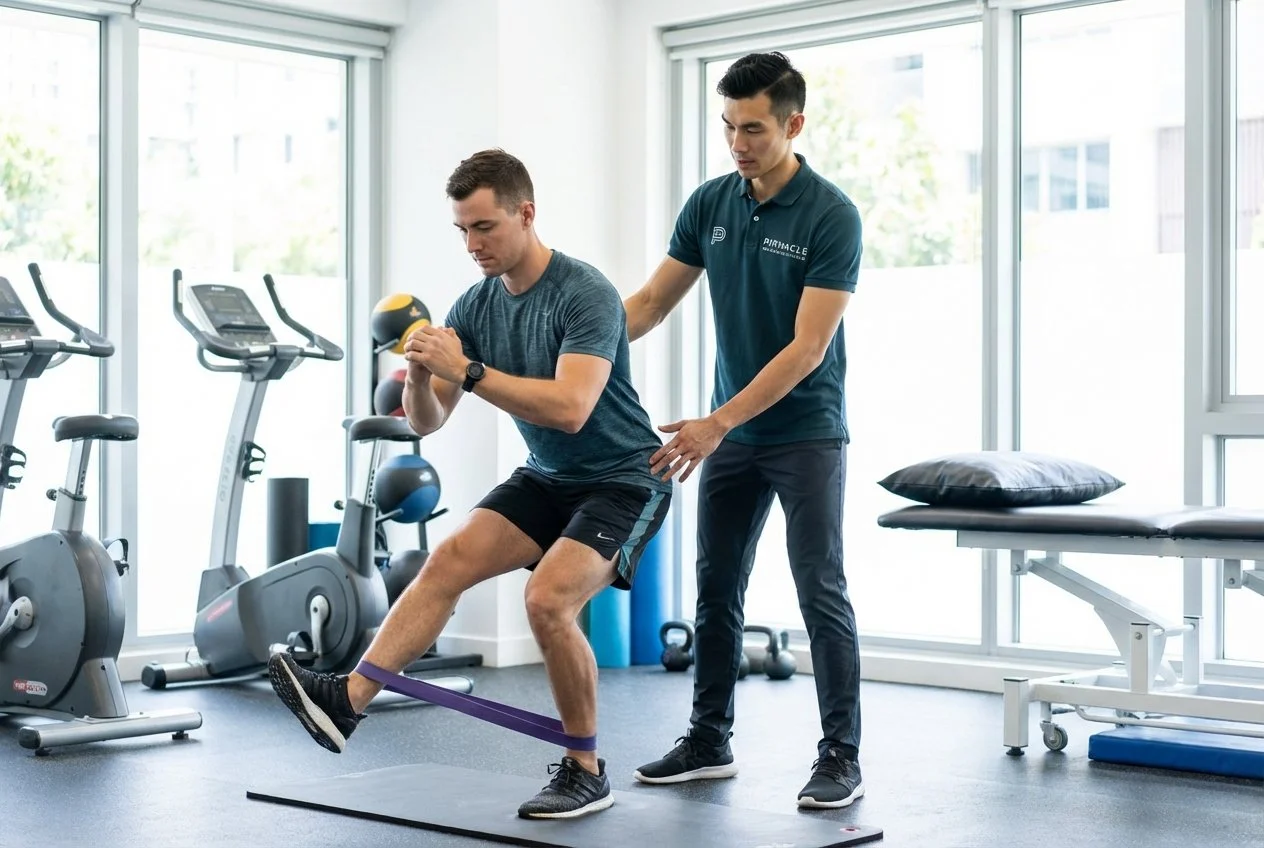 Athlete performing therapeutic exercises at a performance physical therapy clinic in Bellevue