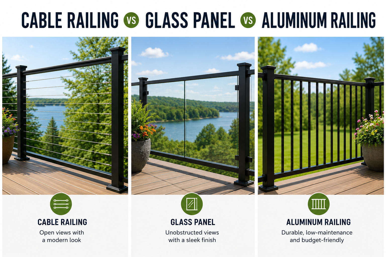 Cable Railing vs Glass Panel vs Aluminum: A Visual Guide