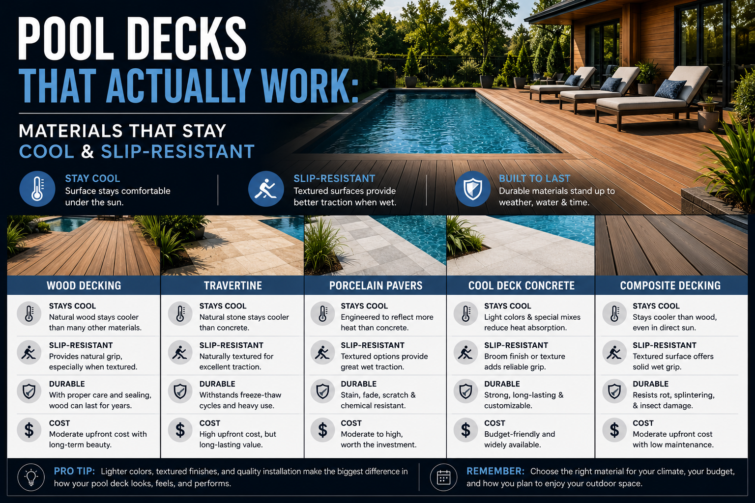 Pool Decks That Actually Work: Materials That Stay Cool &amp; Slip-Resistant