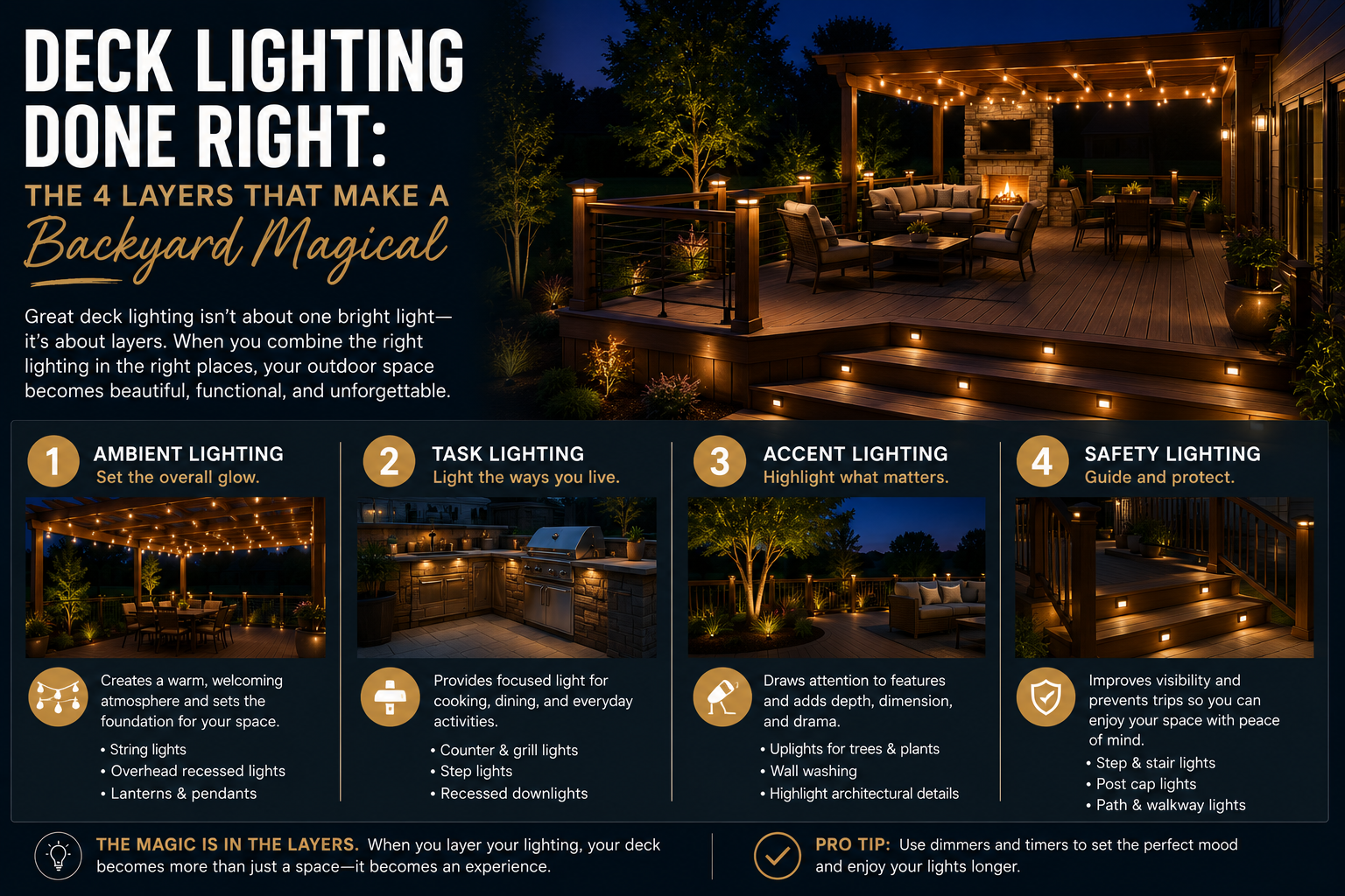 Deck Lighting Done Right: The 4 Layers That Make a Backyard Magical