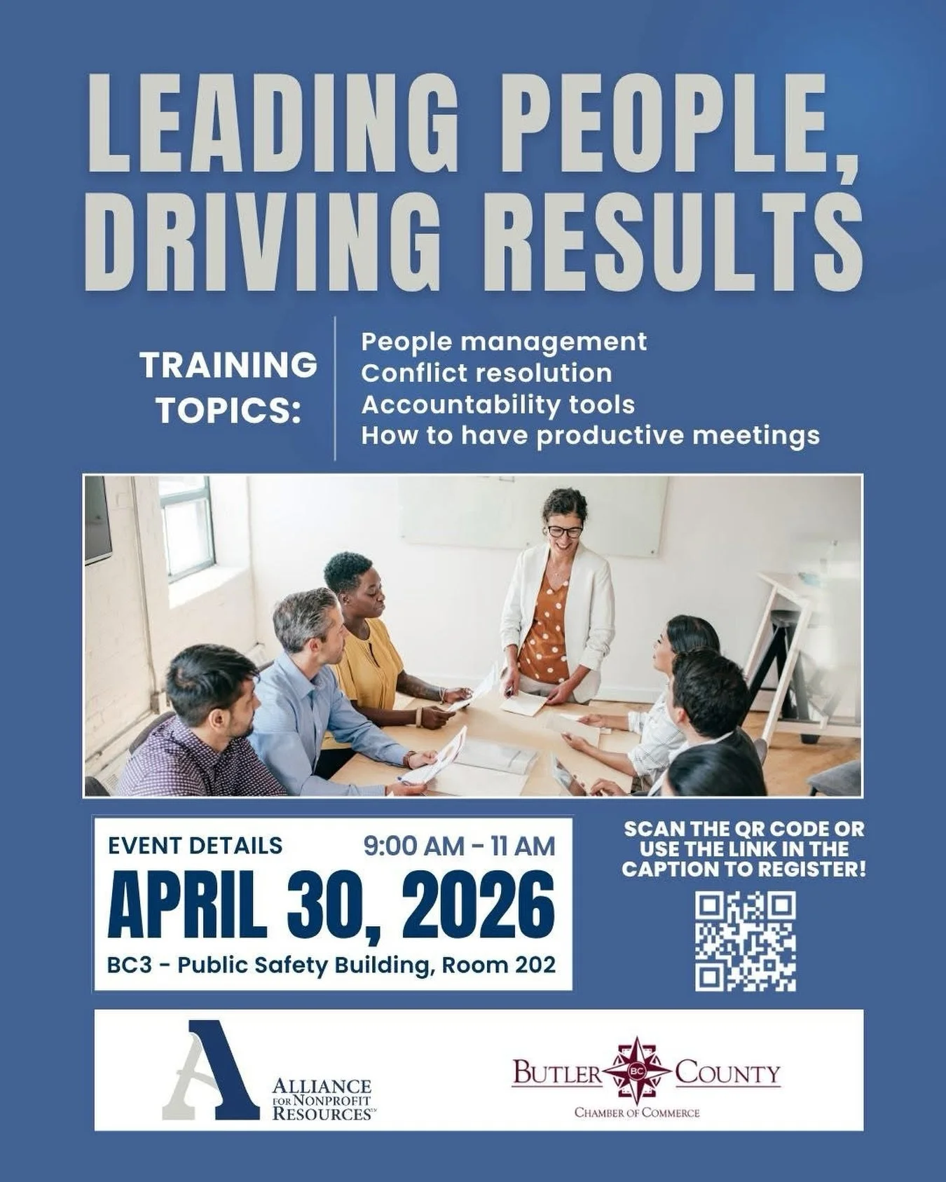🚀 Strong leadership creates stronger organizations.

Join the Butler County Chamber of Commerce in partnership with @anr_for_change for an impactful professional development session: Leading People, Driving Results.

This engaging training will feat