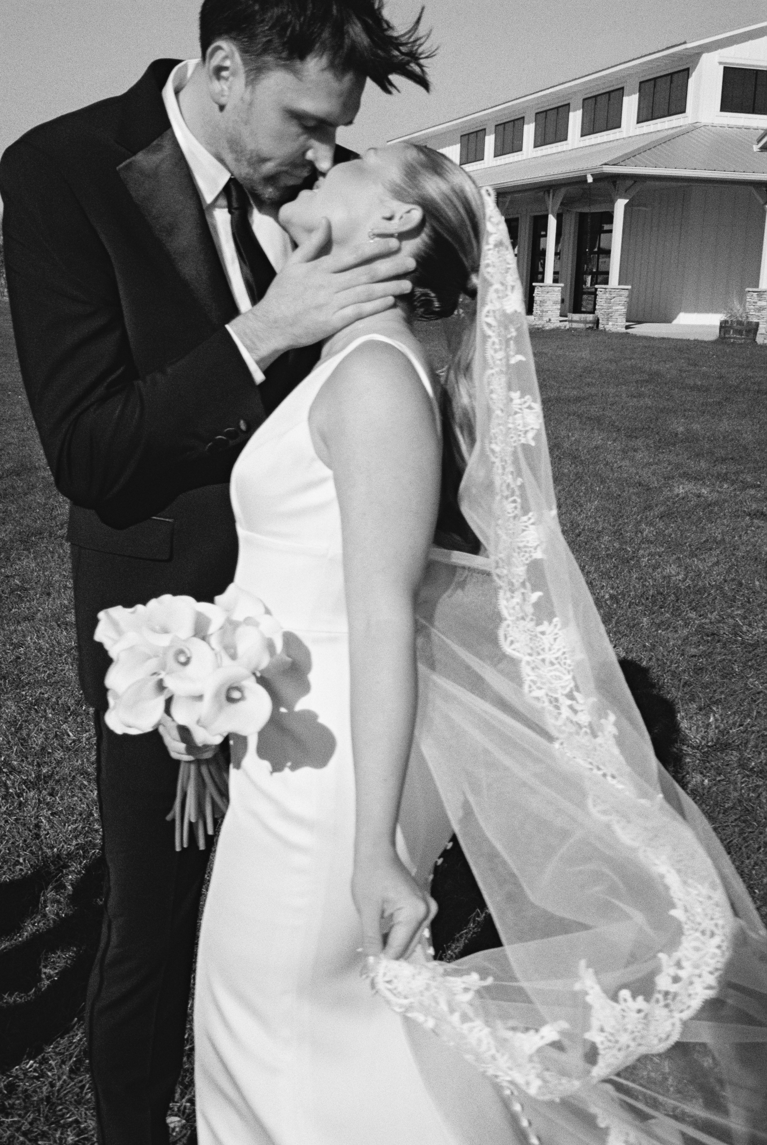 couple in love in front of walker homestead wedding venue