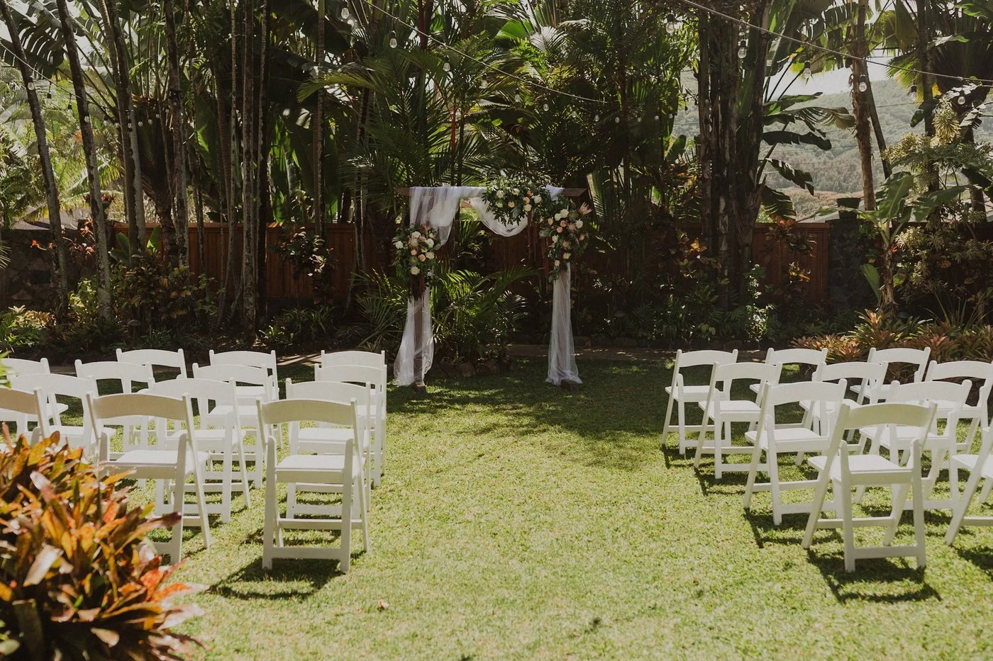 Ceremony on the Lawn with Tropical Flowers