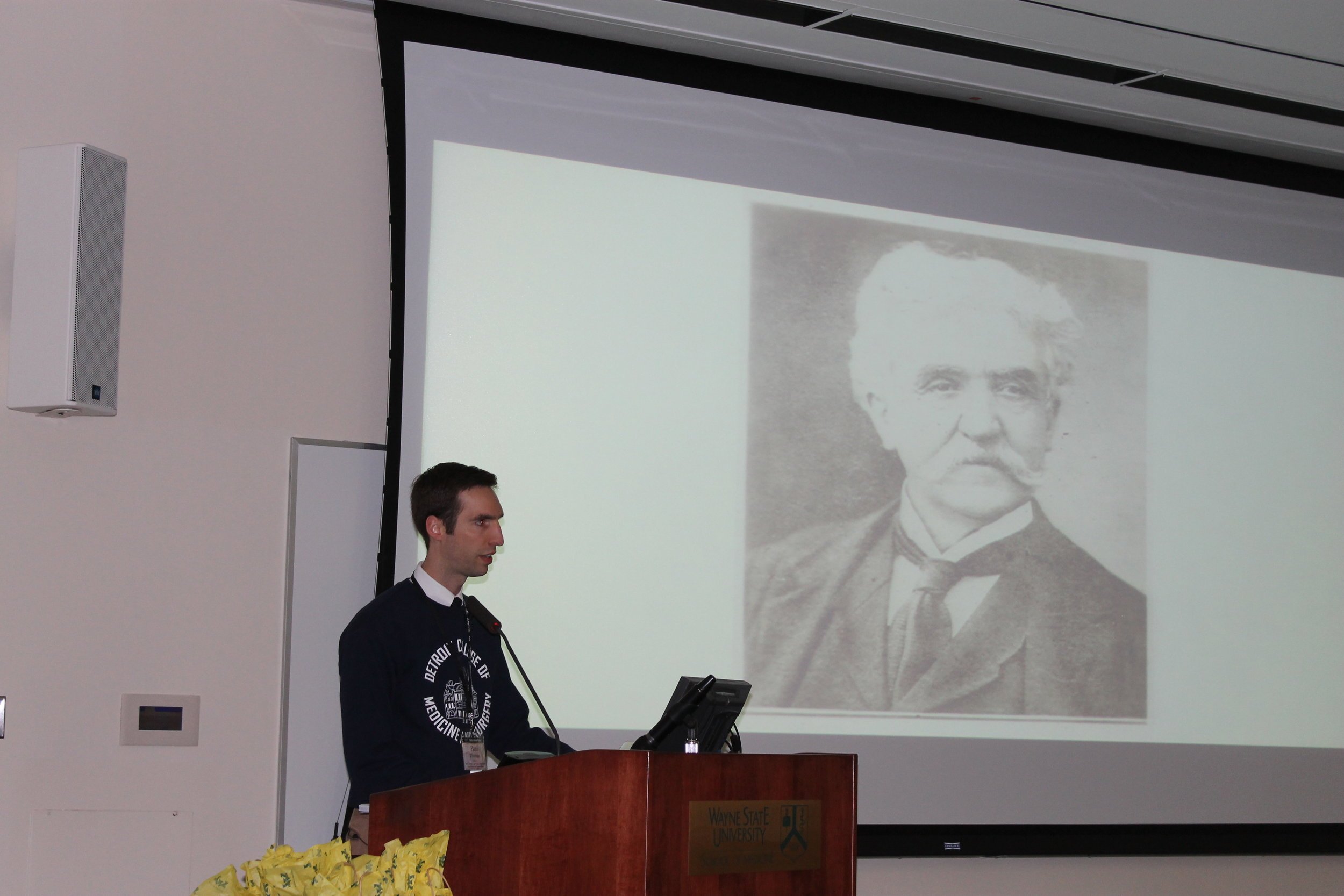 Dr. Paul Thomas MD discussing the history of Wayne State University School of Medicine during the 150 year alumni reunion weekend 02.JPG