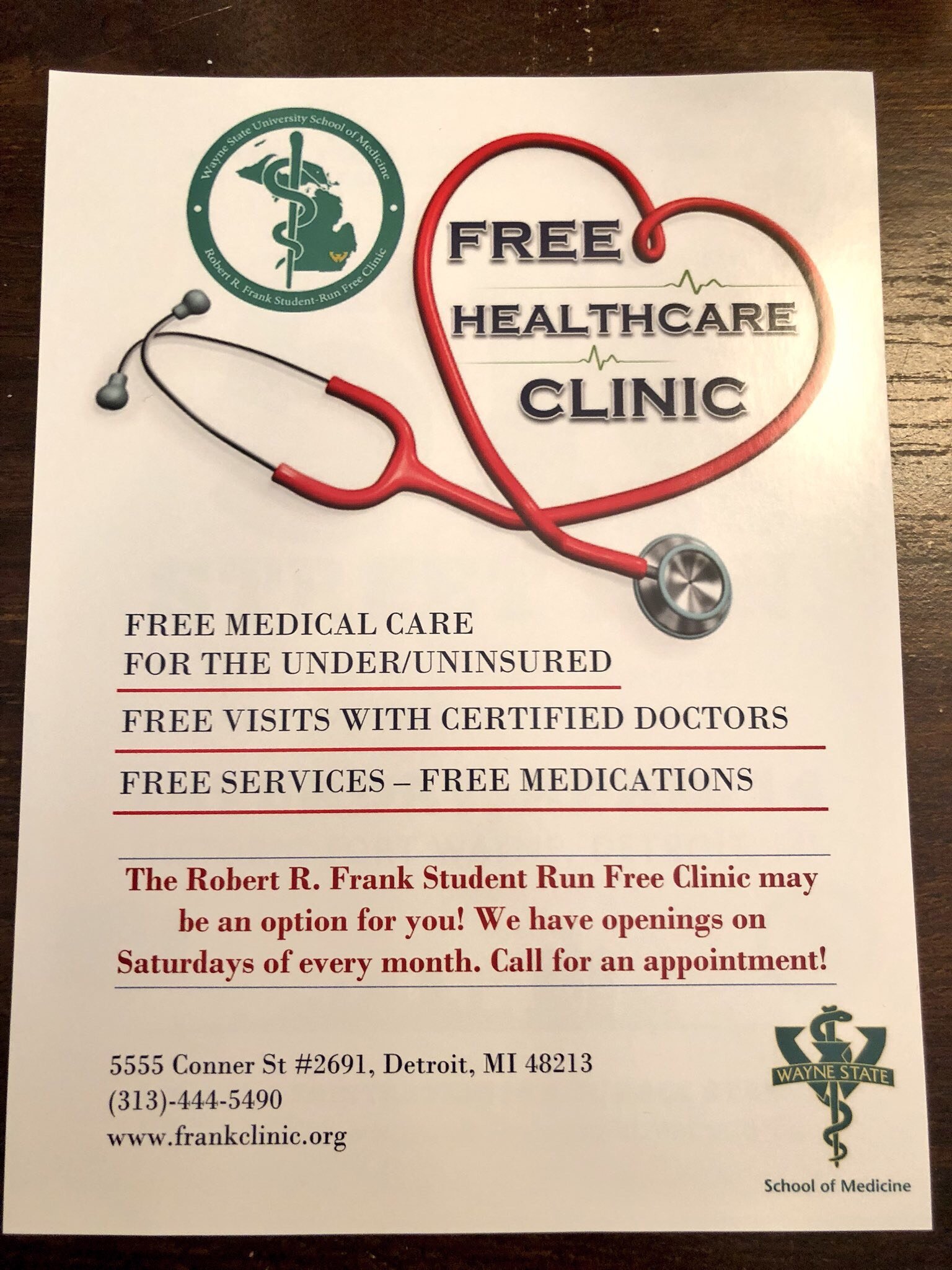 2018 Student Run Free Clinic Detroit Michigan Wayne State University School of Medicine flyer.jpg