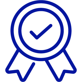 Un symbole de certification ou de réussite avec une loupe et une étoile à l'intérieur.