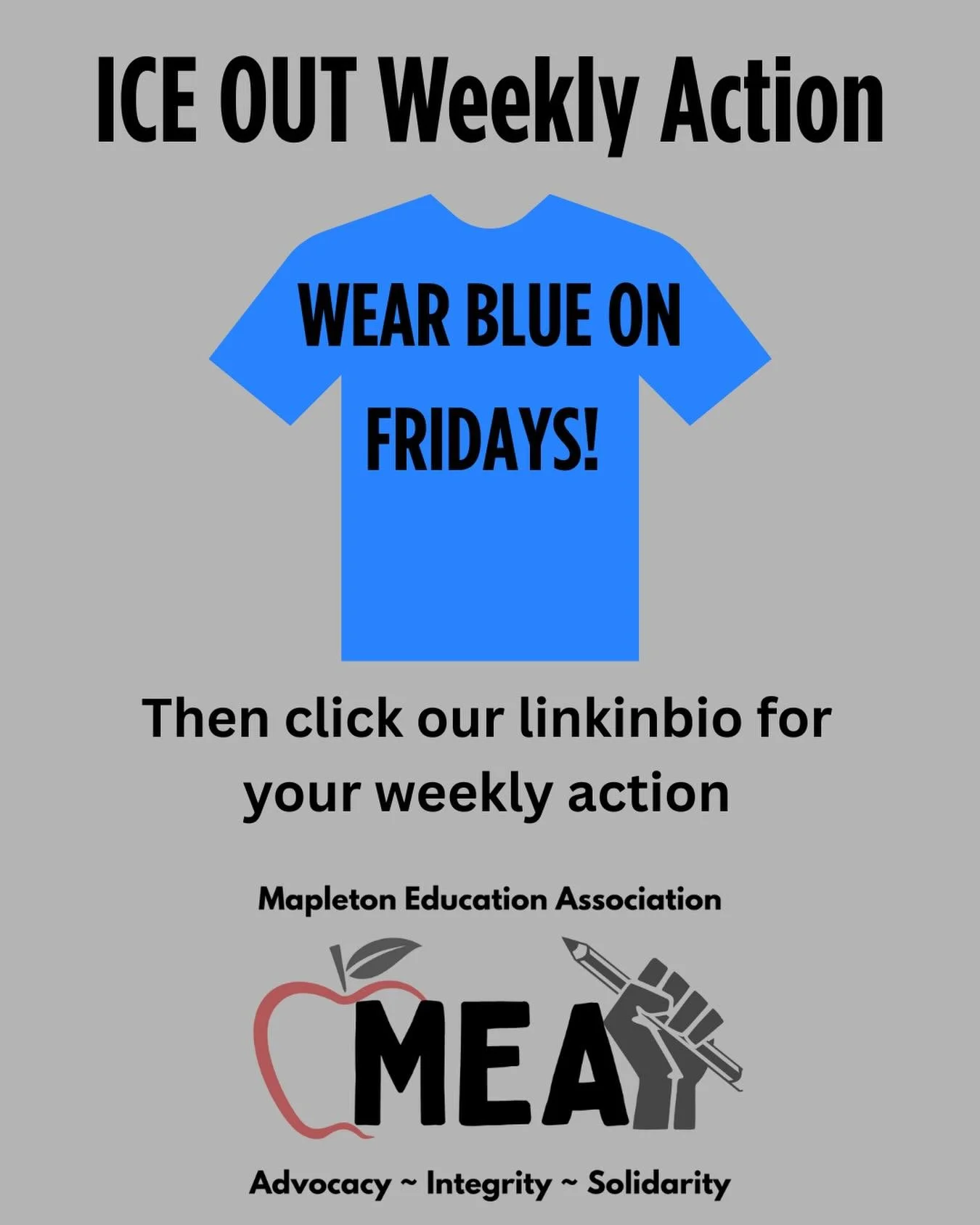 Wear Blue on Fridays and check our link in bio for regular updates of how you can support

#iceout #keepschoolssafe #publicschoolstrong