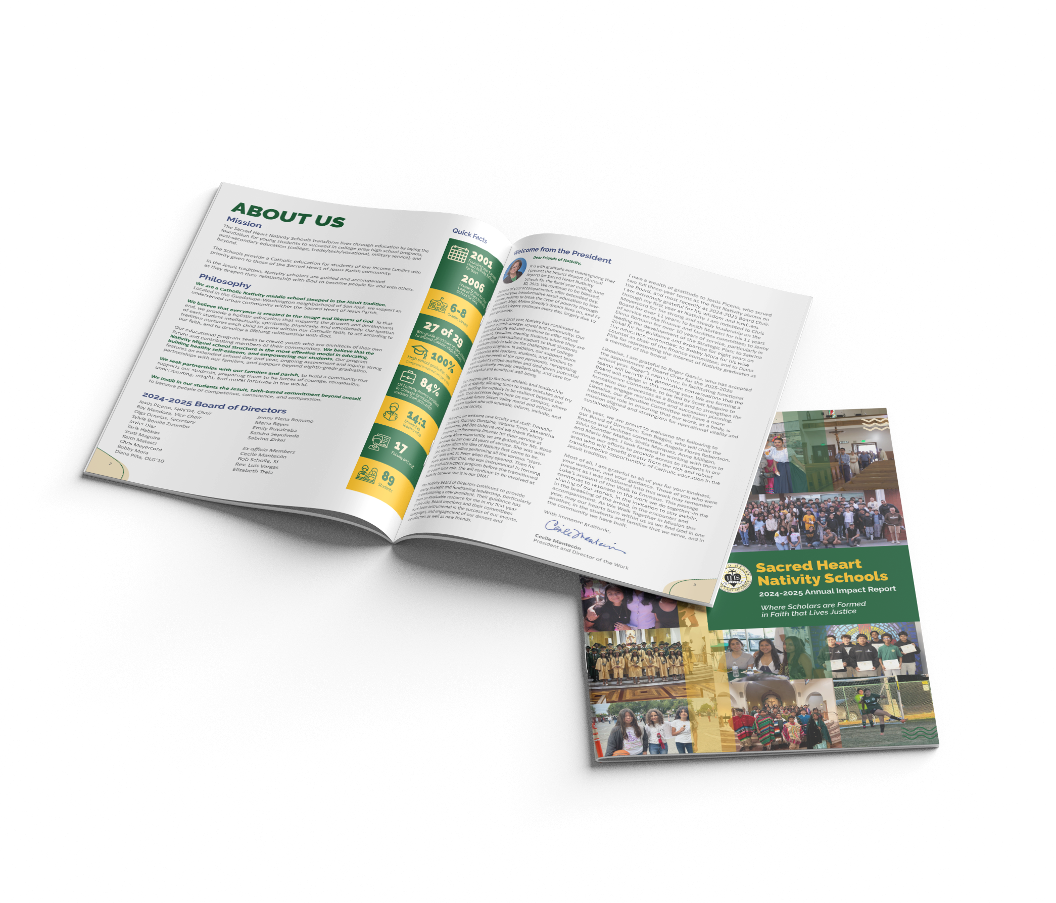 Sacred Heart Nativity Schools - Annual Report Cover and Inner Spread