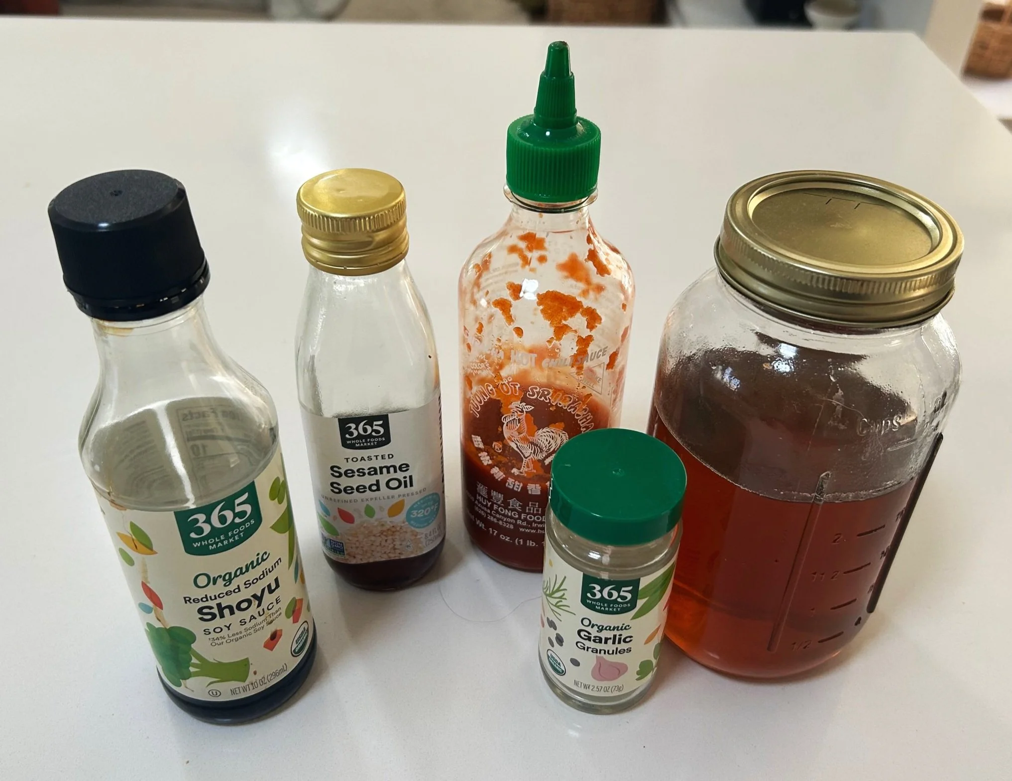 All of the ingredients you need to make this honey glazed salmon recipe's marinade