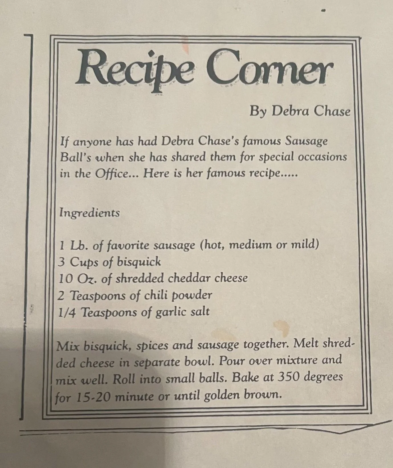 Original recipe for sausage balls before improvements