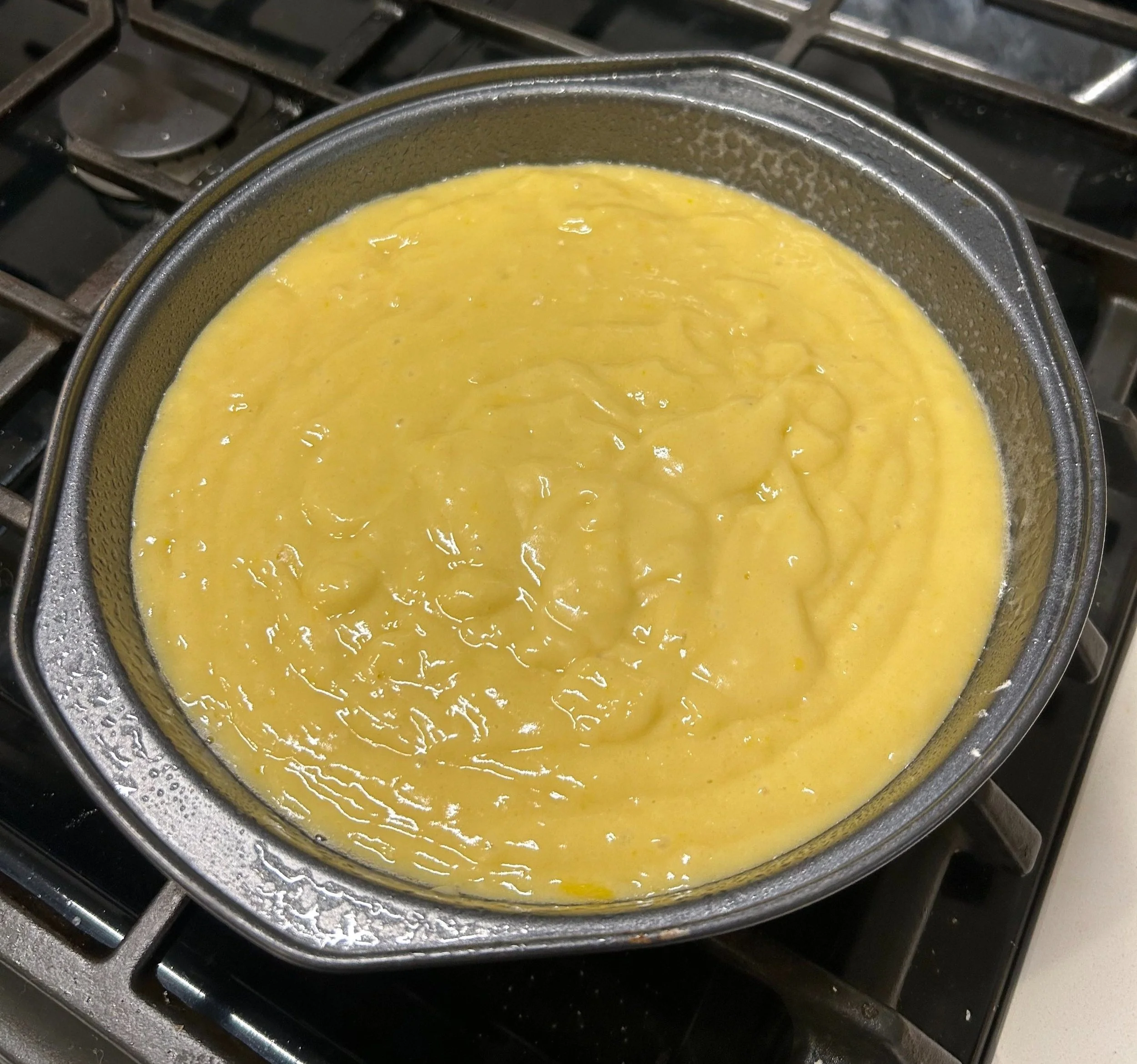citrus olive oil cake batter ready to bake