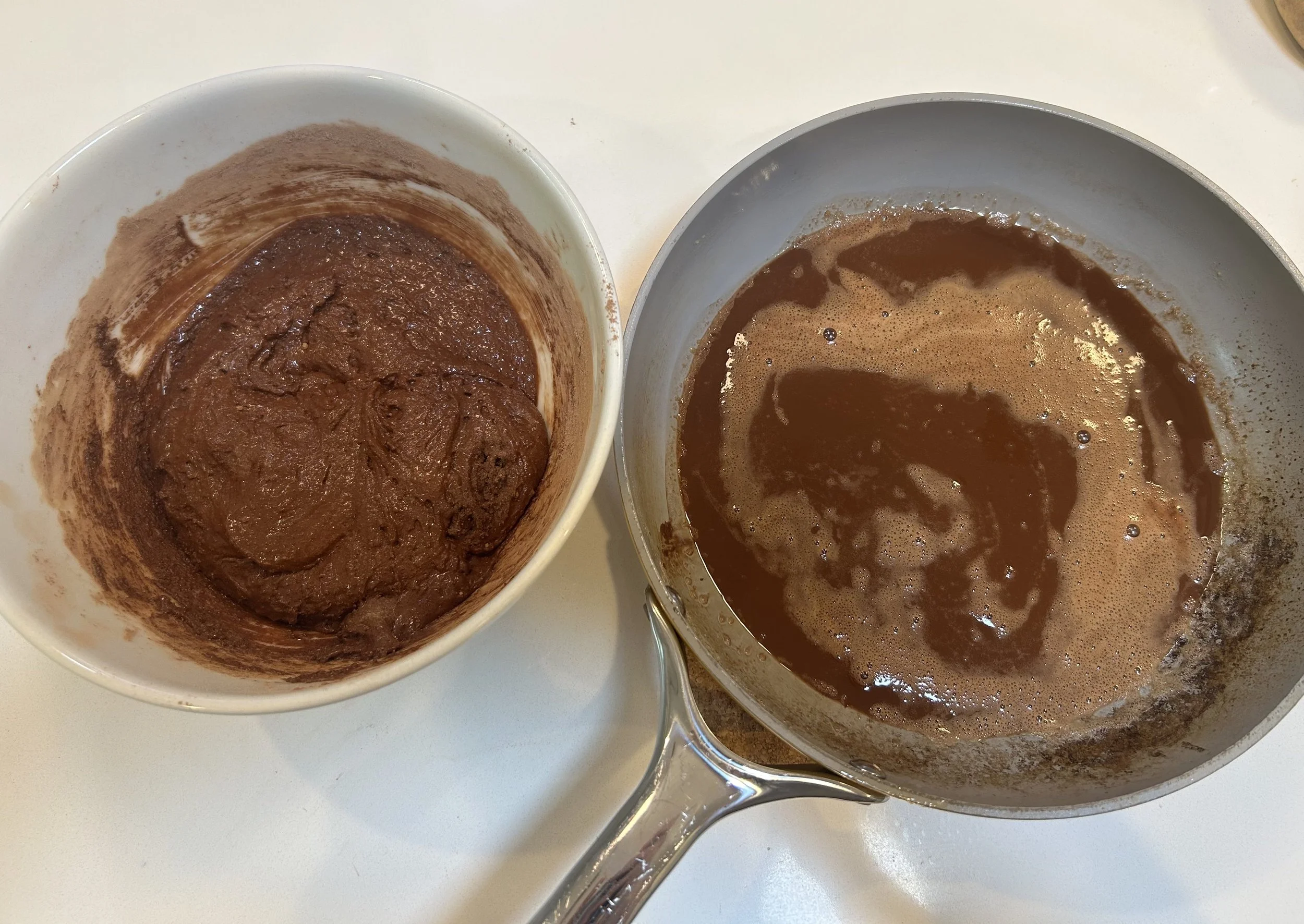Step 5 of this brown butter brownie recipe where you add the brown butter to the rest of the batter