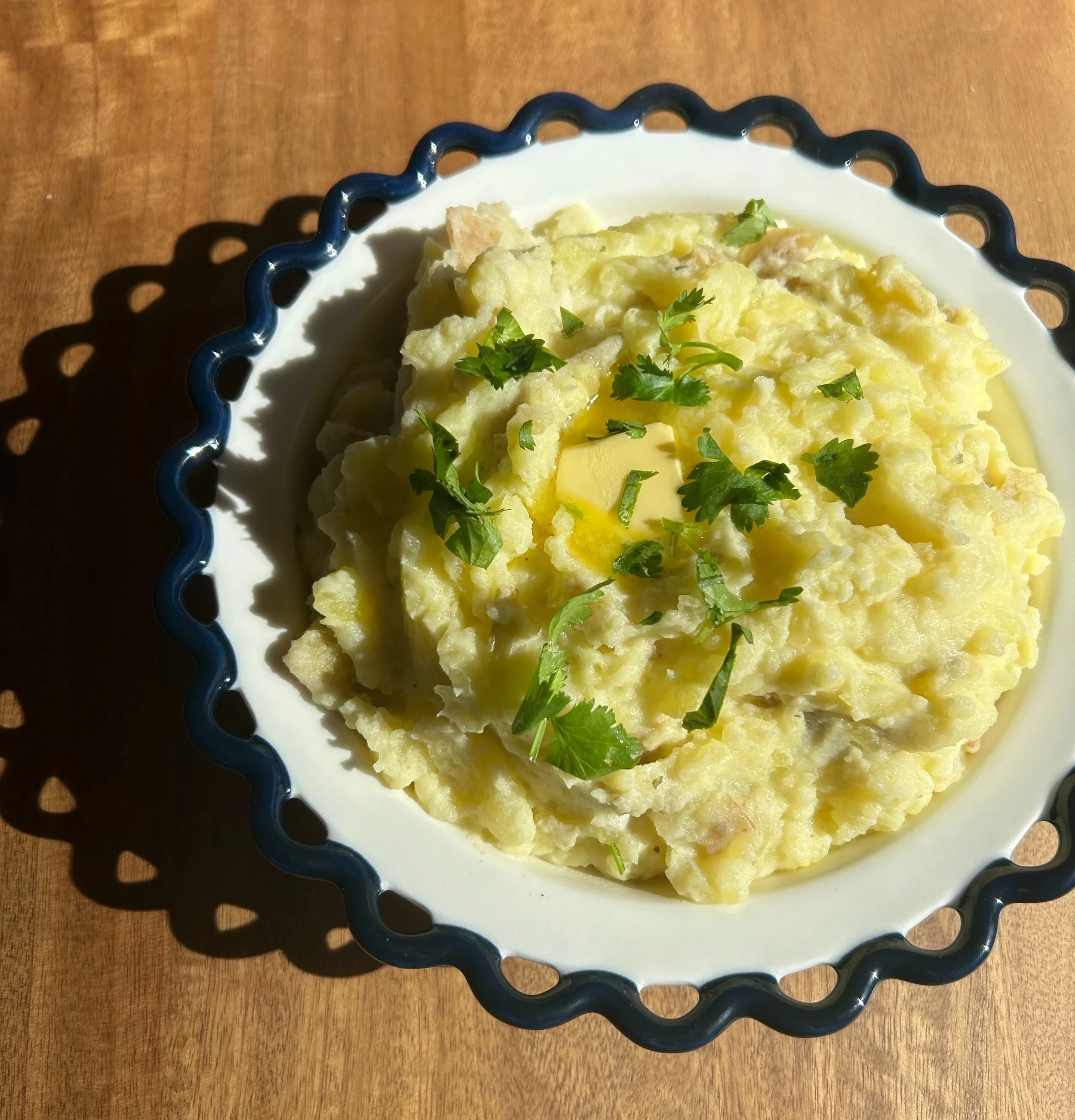 The perfect garlic herb mashed potatoes, ready to be served