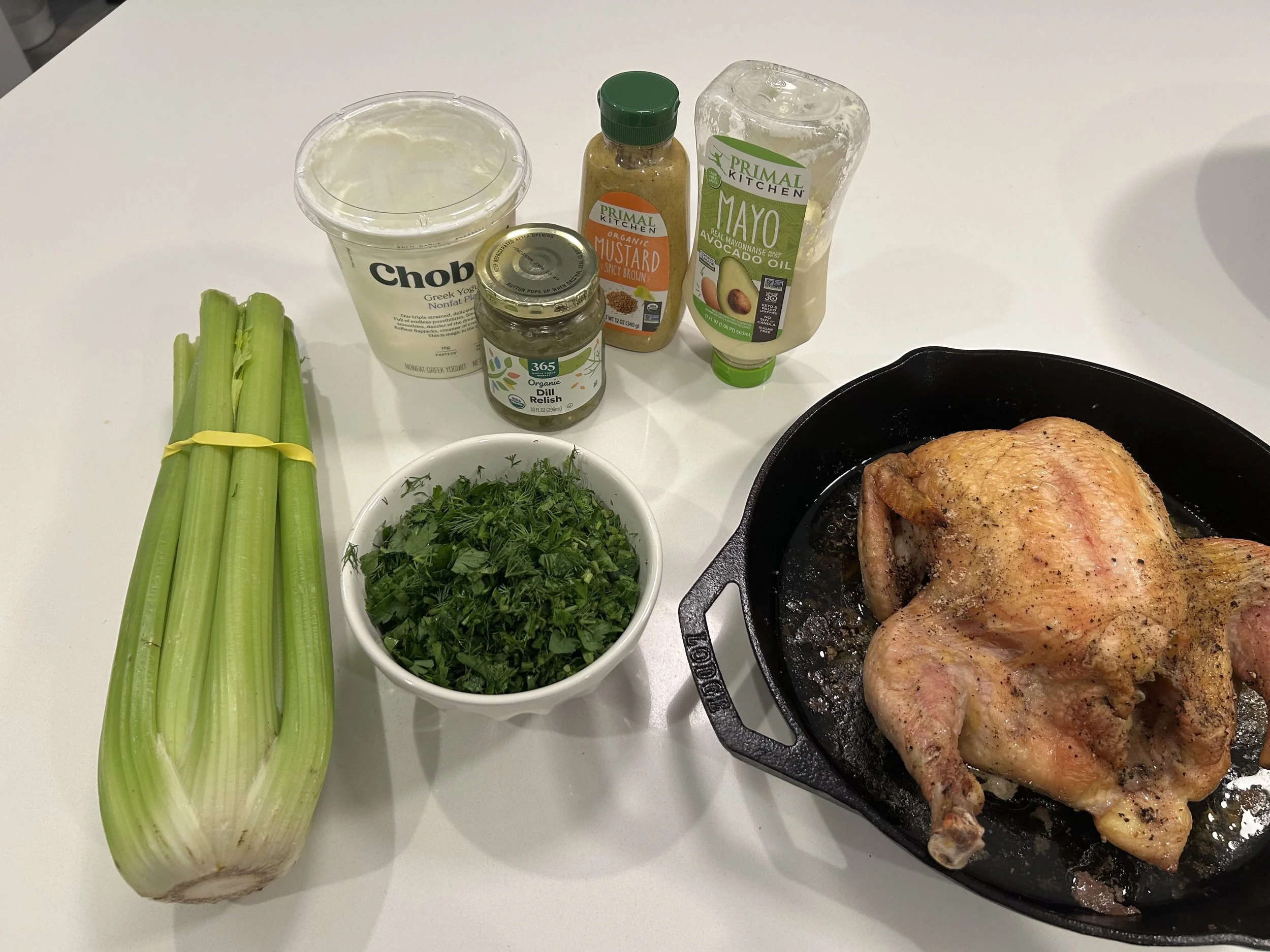 the components needed to make this herbed chicken salad recipe