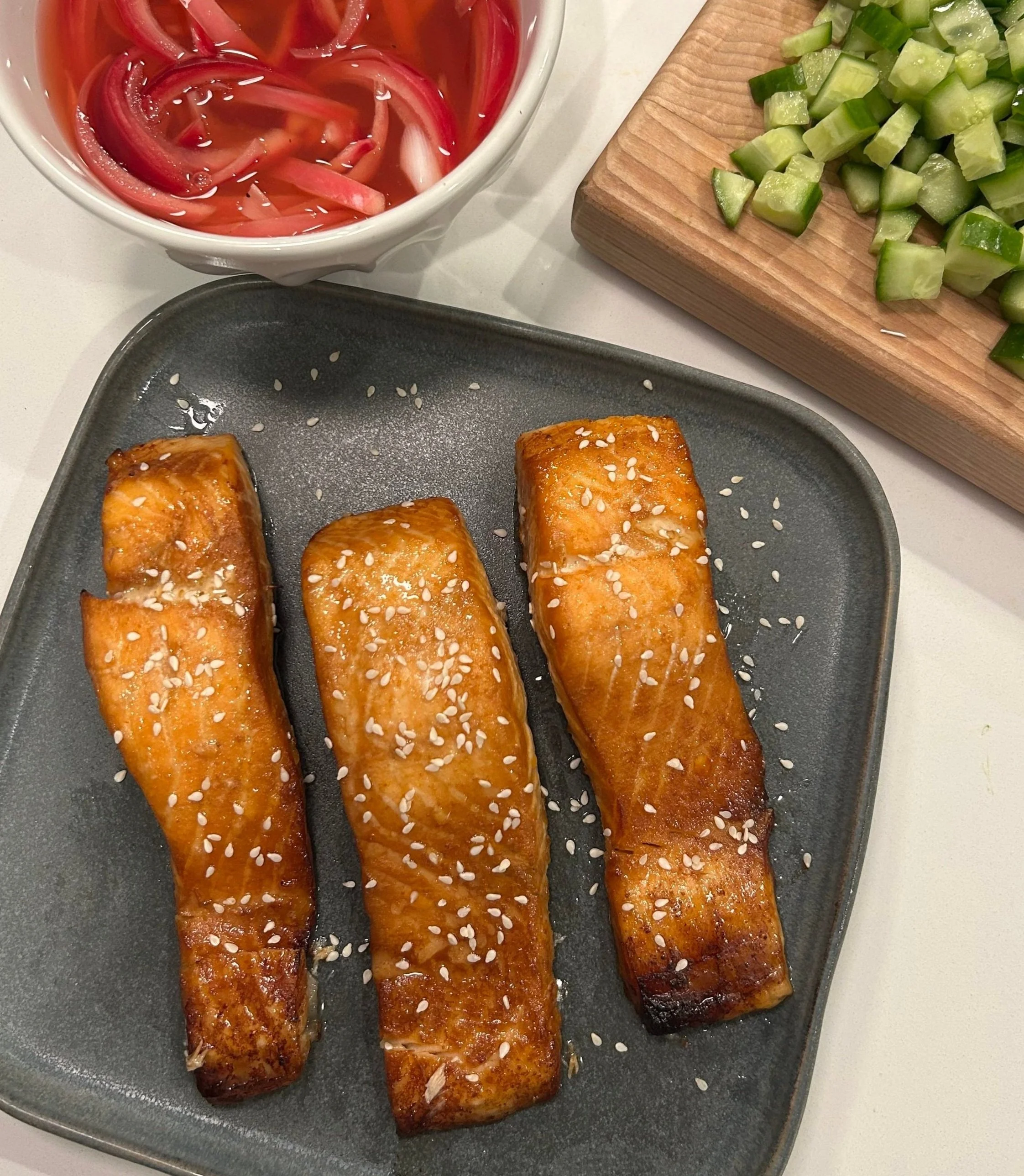 Honey glazed salmon freshly roasted and ready to eat