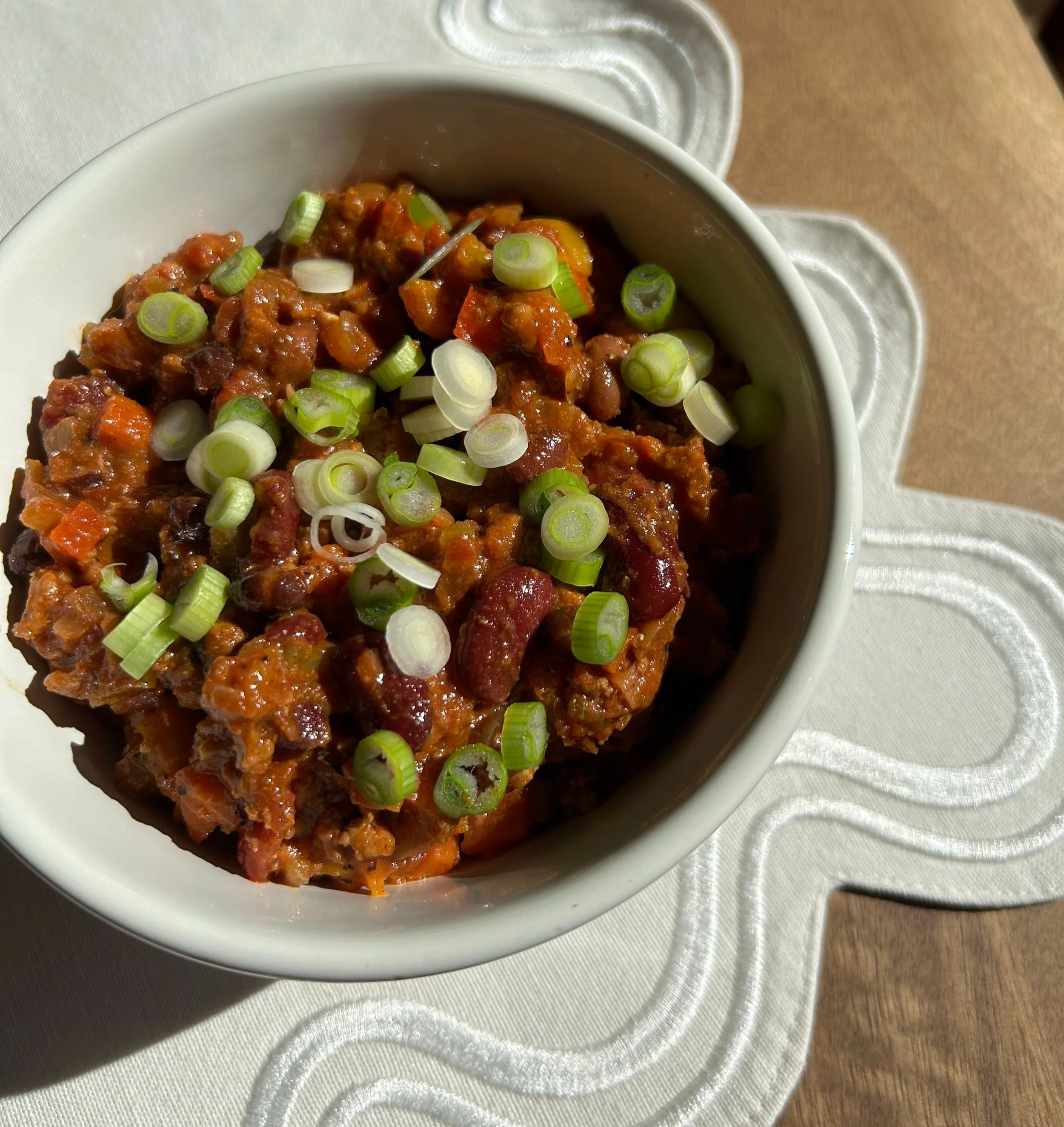 turkey chili ready to serve for a comforting weeknight dinner