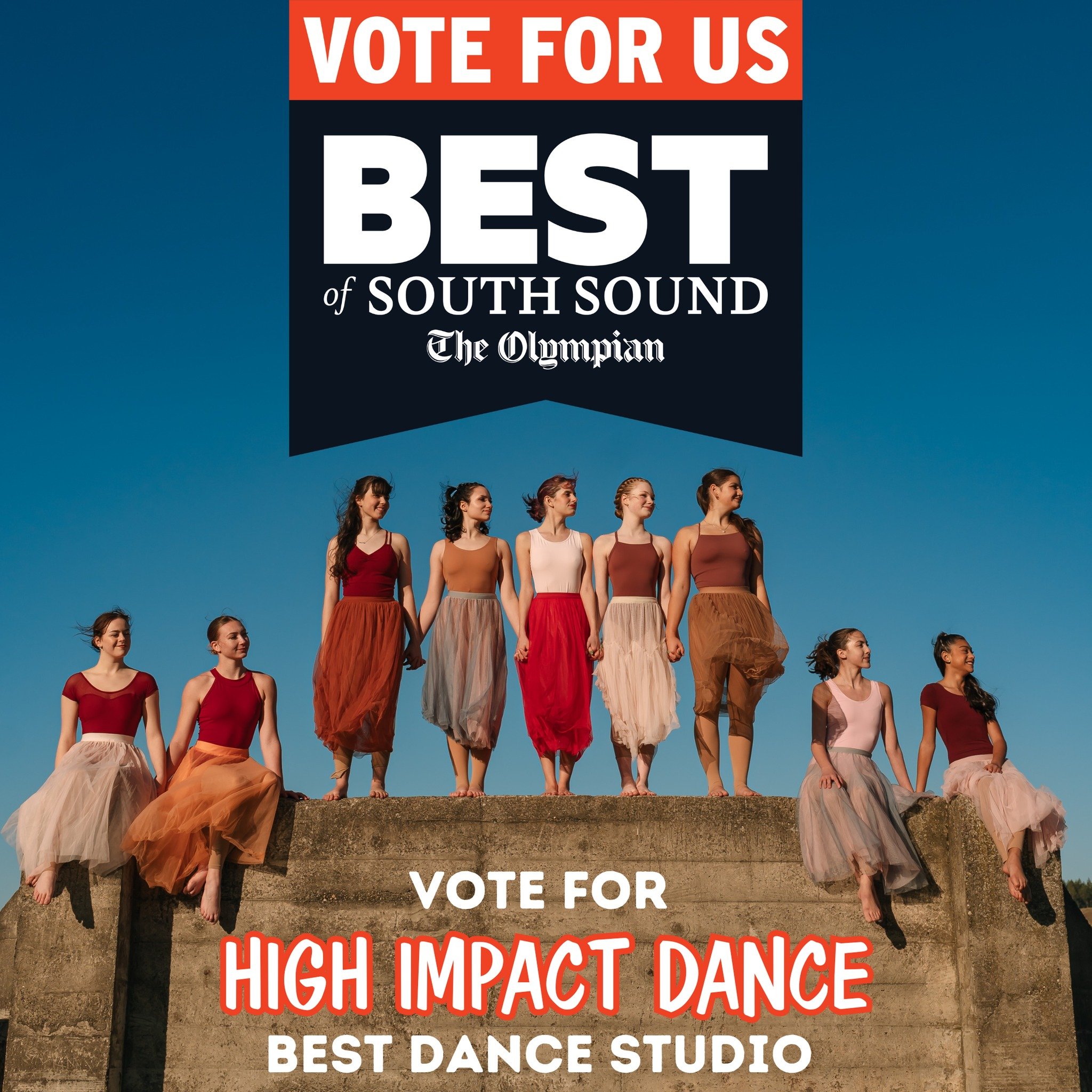 🎉 We're thrilled to be nominated for this year's Best of South Sound awards! Your support has propelled us forward this year, and we're grateful for every bit of it! ❤️

Cast your vote for 🌟High Impact Dance🌟 as Best Dance Studio in the Things to 