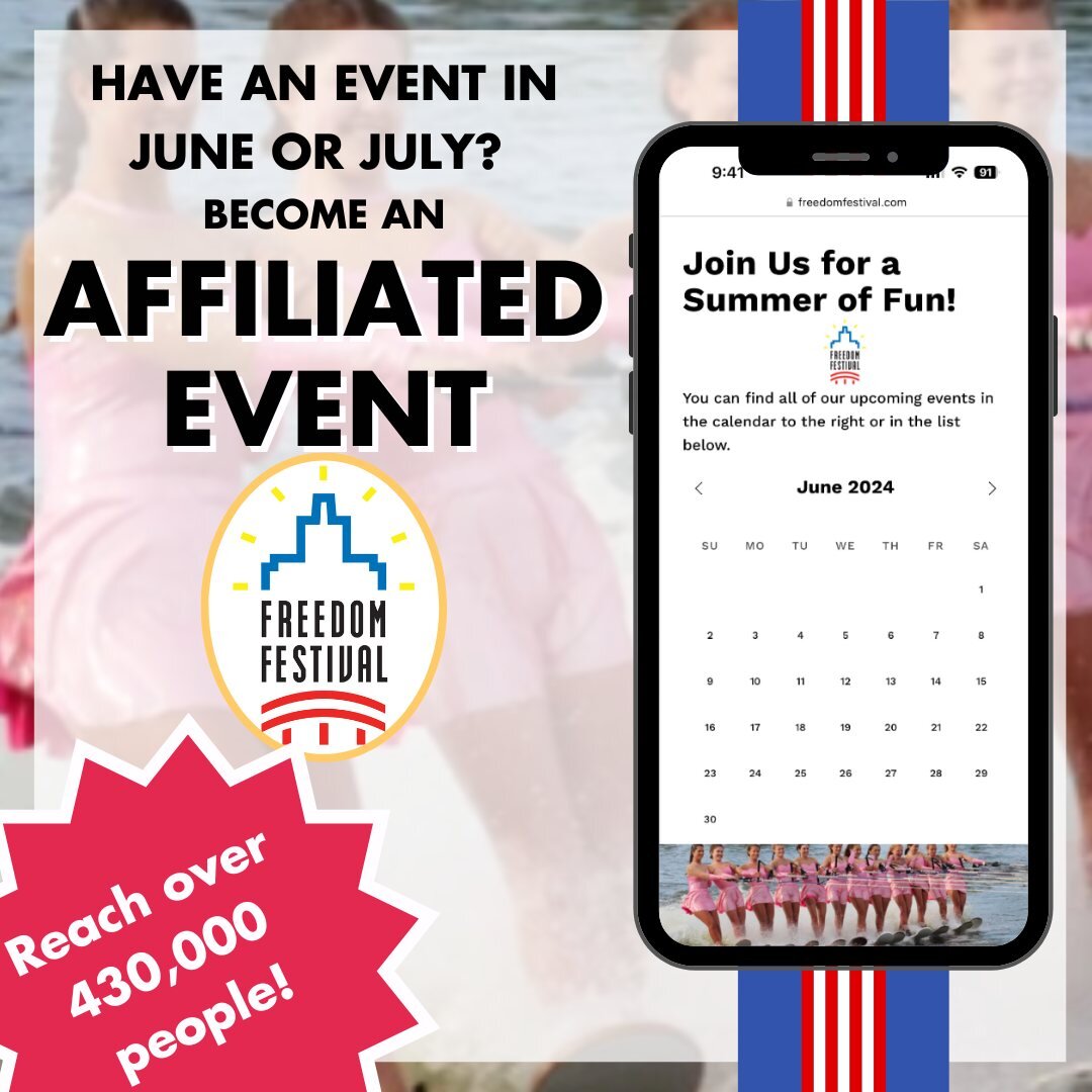 ⭐ Want to be an Affiliated Event of the Freedom Festival?⭐

Do you or your organization are planning an event in June or July and want to get more marketing coverage for it? Join us on our marketing campaign and be featured as one of the TOP summer a